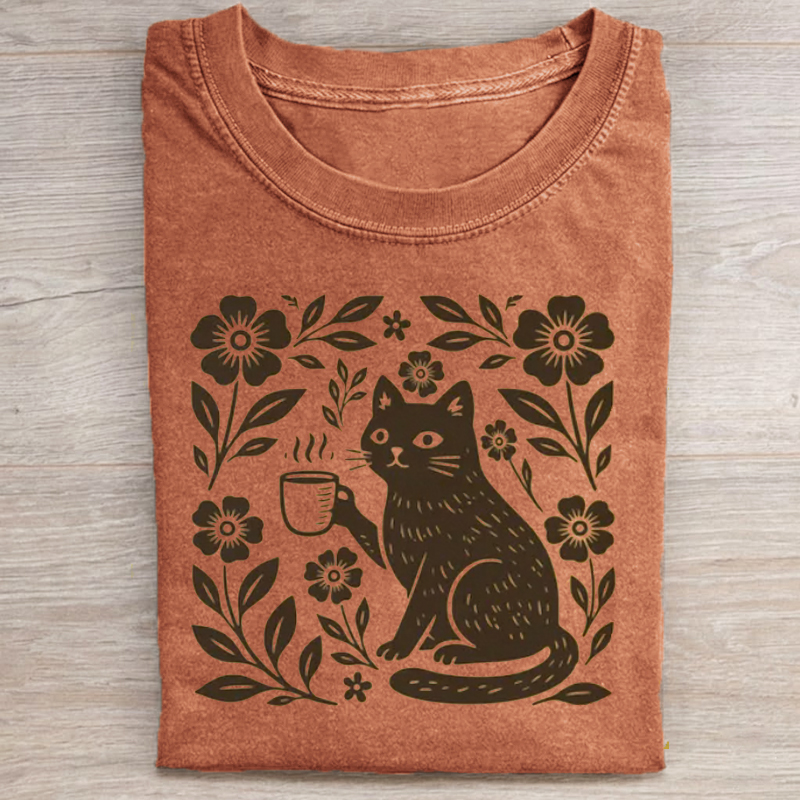 Boho Balck Cat Coffee T-shirt