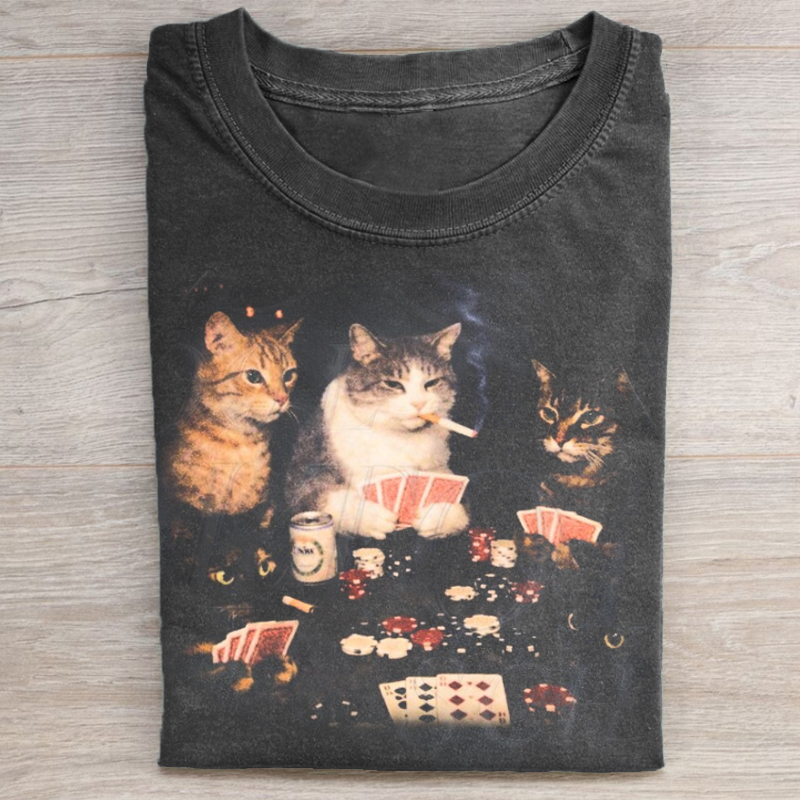 Poker Cats Vintage T-Shirt