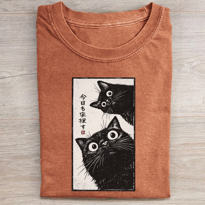 Japanese Cat Washed T-shirt