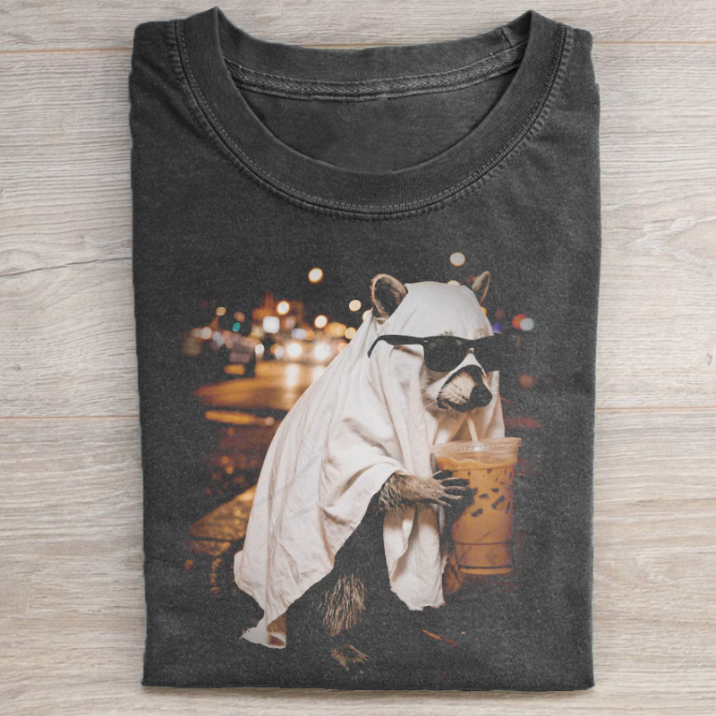 Spooky Iced Coffee Raccoon T-shirt