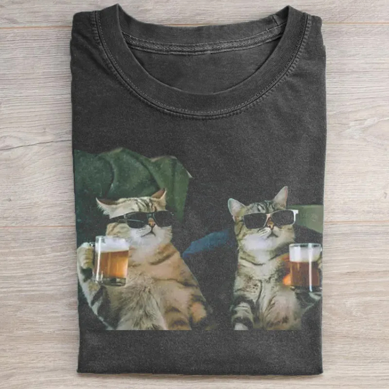 Cool Cat Drinking Beer T-shirt