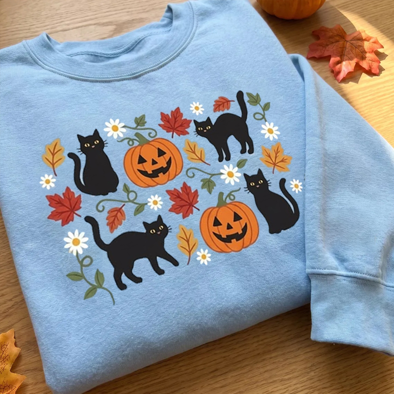 Folk Art Black Cats & Pumpkins Sweatshirt