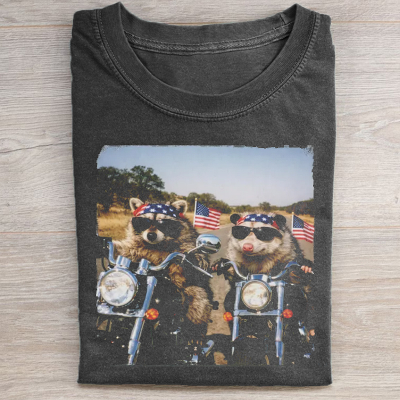 Raccoon Opossum 4th of July Biker T-shirt