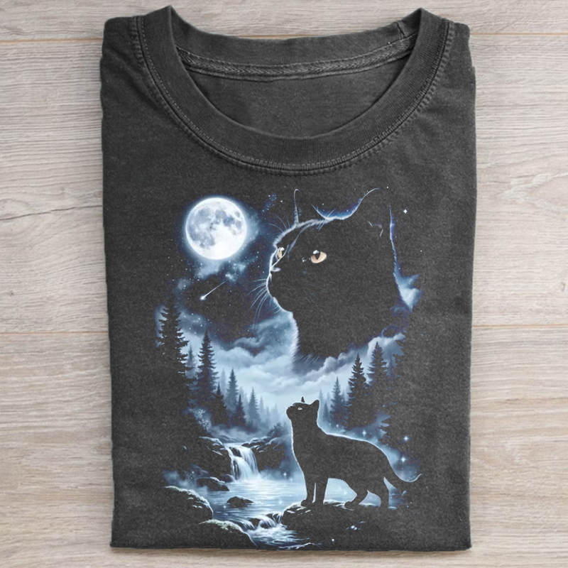 Black Cat Howling to the Moon T-shirt