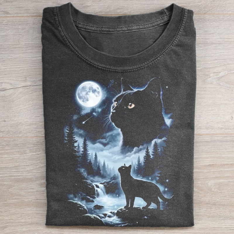 Black Cat Howling to the Moon T-shirt