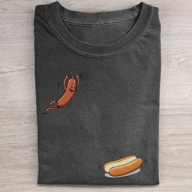 Funny Hot Dog Jumping Into Bun T-shirt