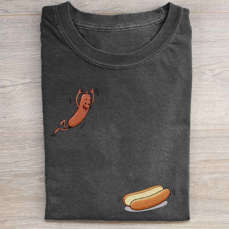 Funny Hot Dog Jumping Into Bun T-shirt