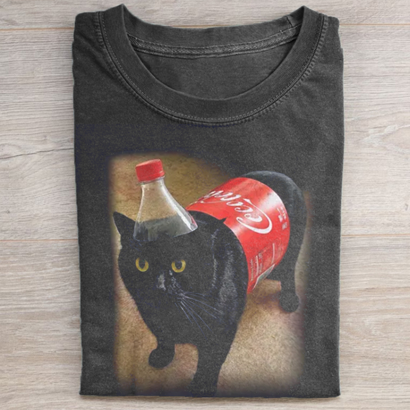 Funny Black Cat Soda T-shirt