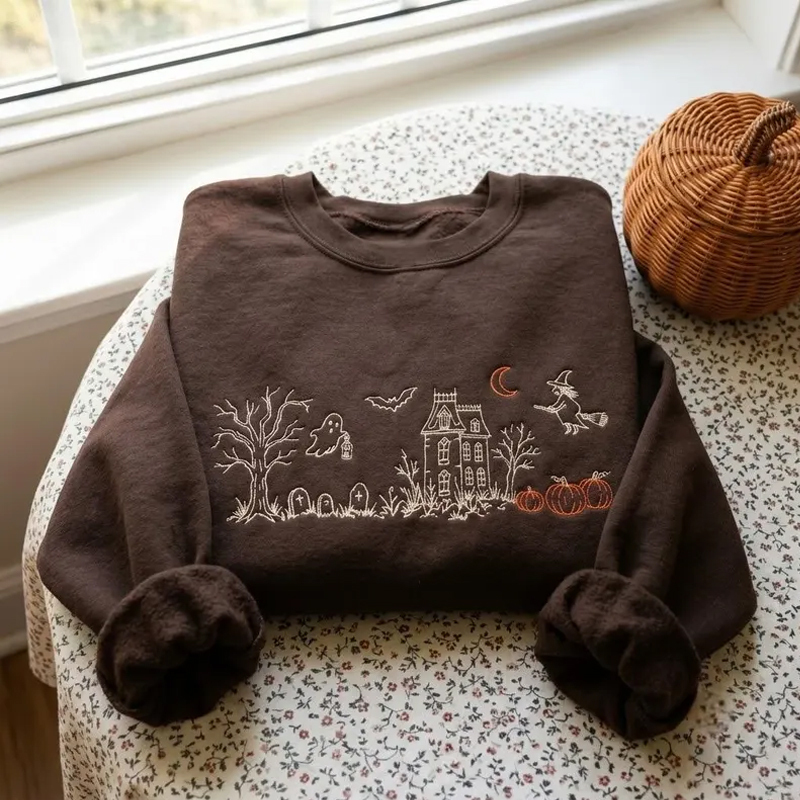 Spooky House Line Art Pullover Sweatshirt