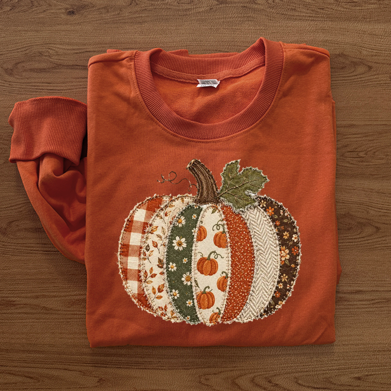 Faux Patchwork Fall Pumpkin Sweatshirt