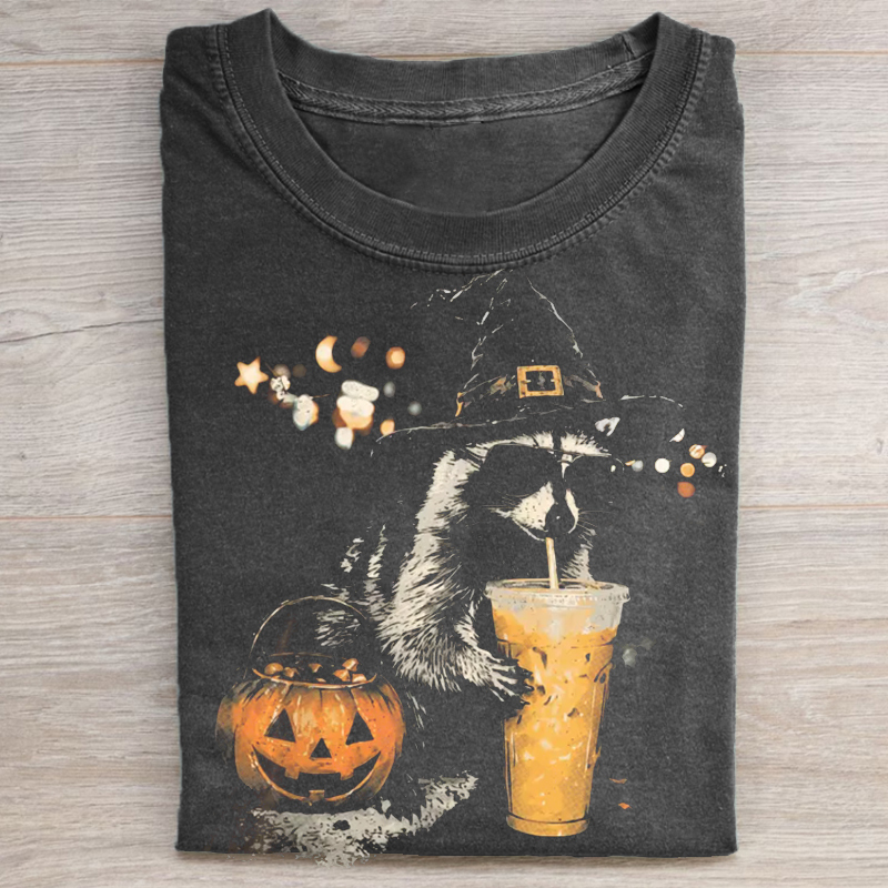 Halloween Raccoon Iced Coffee T-shirt