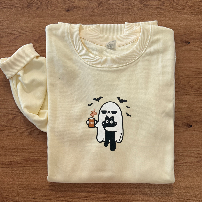 Ghost Cat  Cute Halloween Sweatshirt