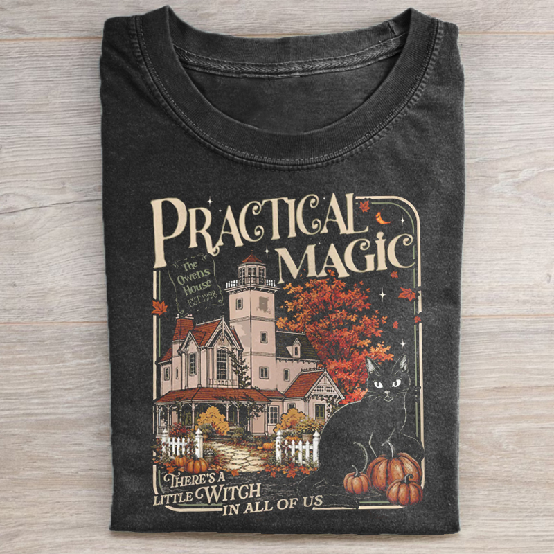 Black Cat Fall Witch T-shirt