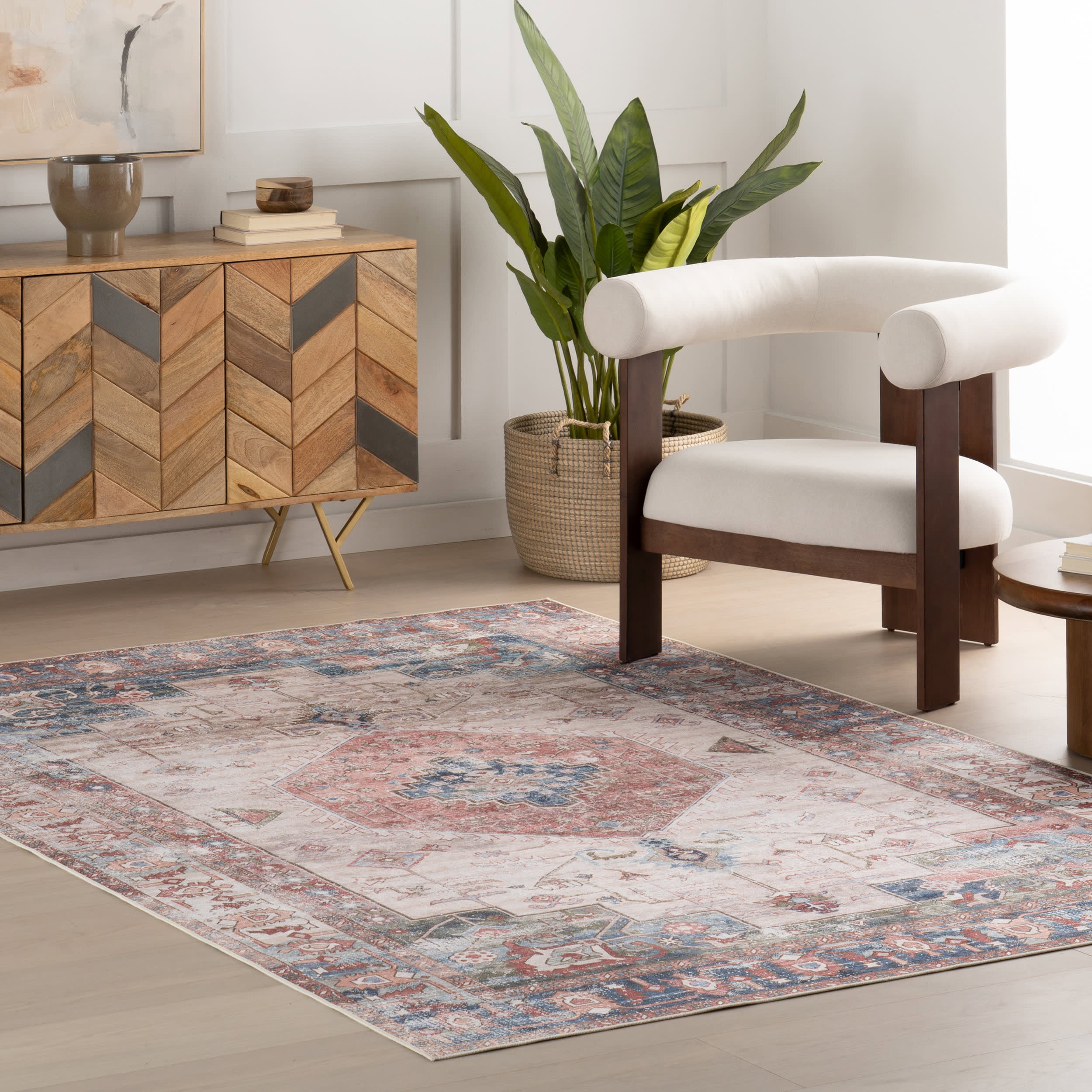 Runic Medallion Spill Proof Washable Rug | Brick