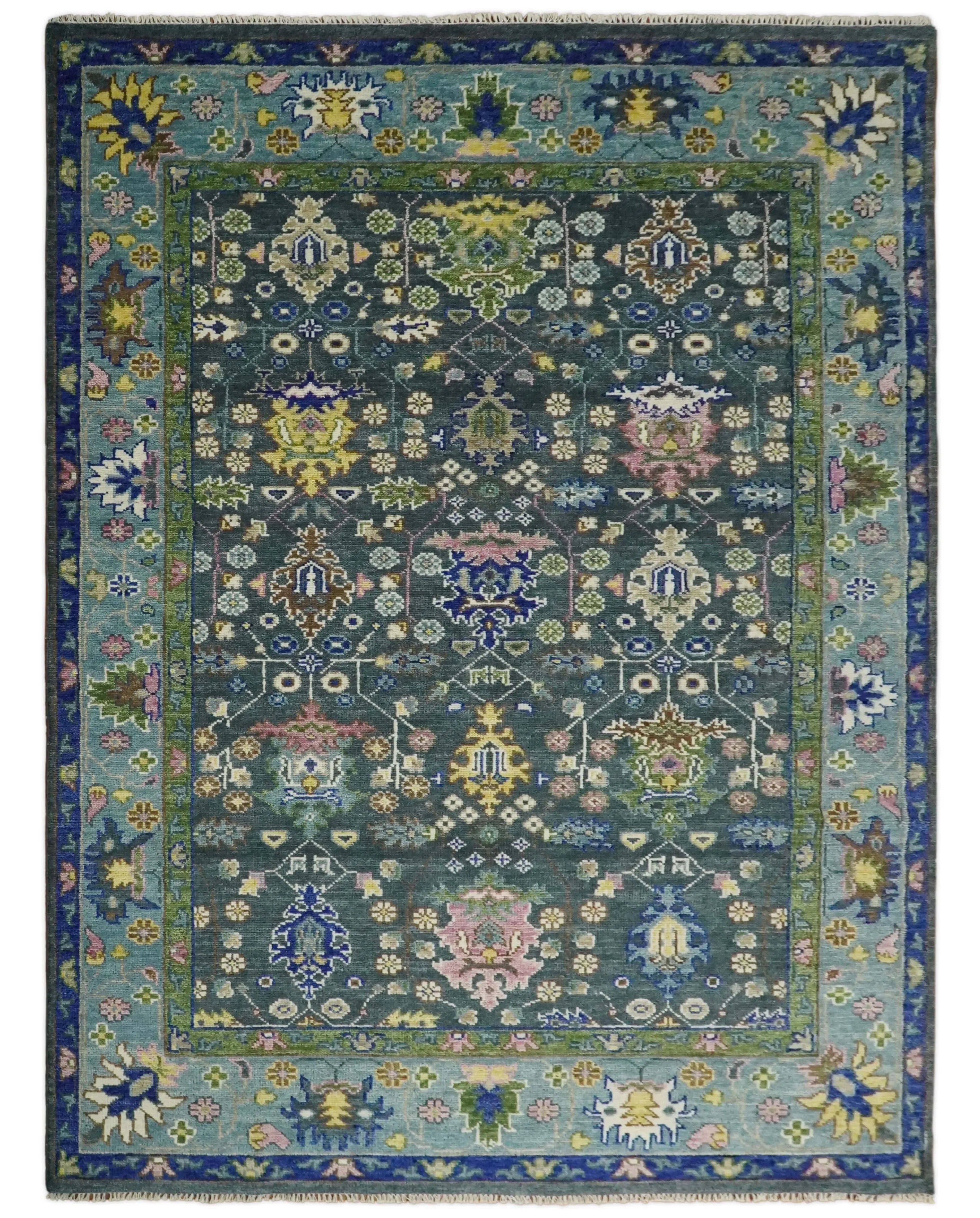Antique Hand Knotted Blue Traditional Turkish Vintage Oushak Custom Made Wool Area Rug - The Mayfair Hall