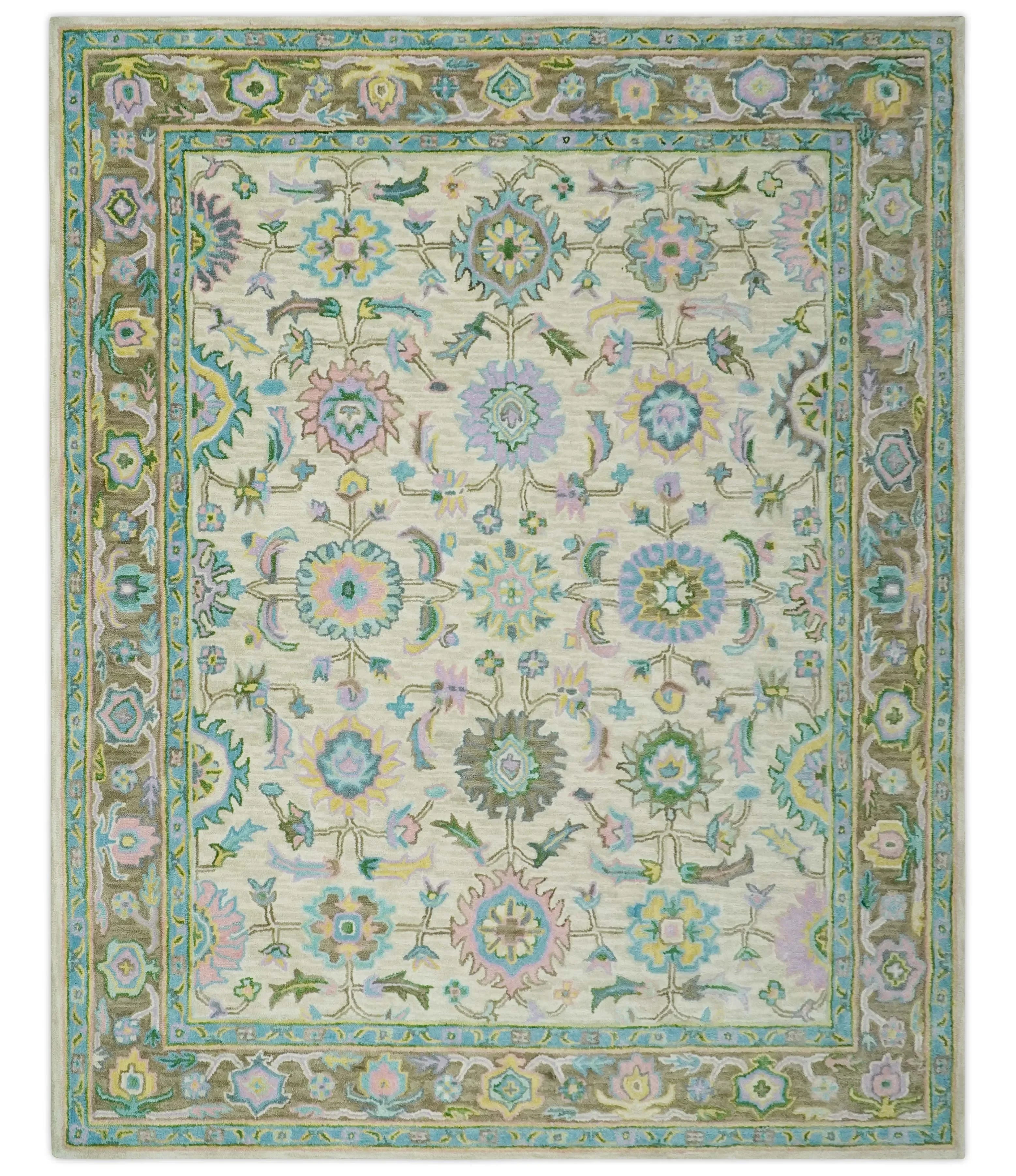 Custom Made Beige, Blue and Purple Traditional Floral Hand Tufted wool rug - The Mayfair Hall