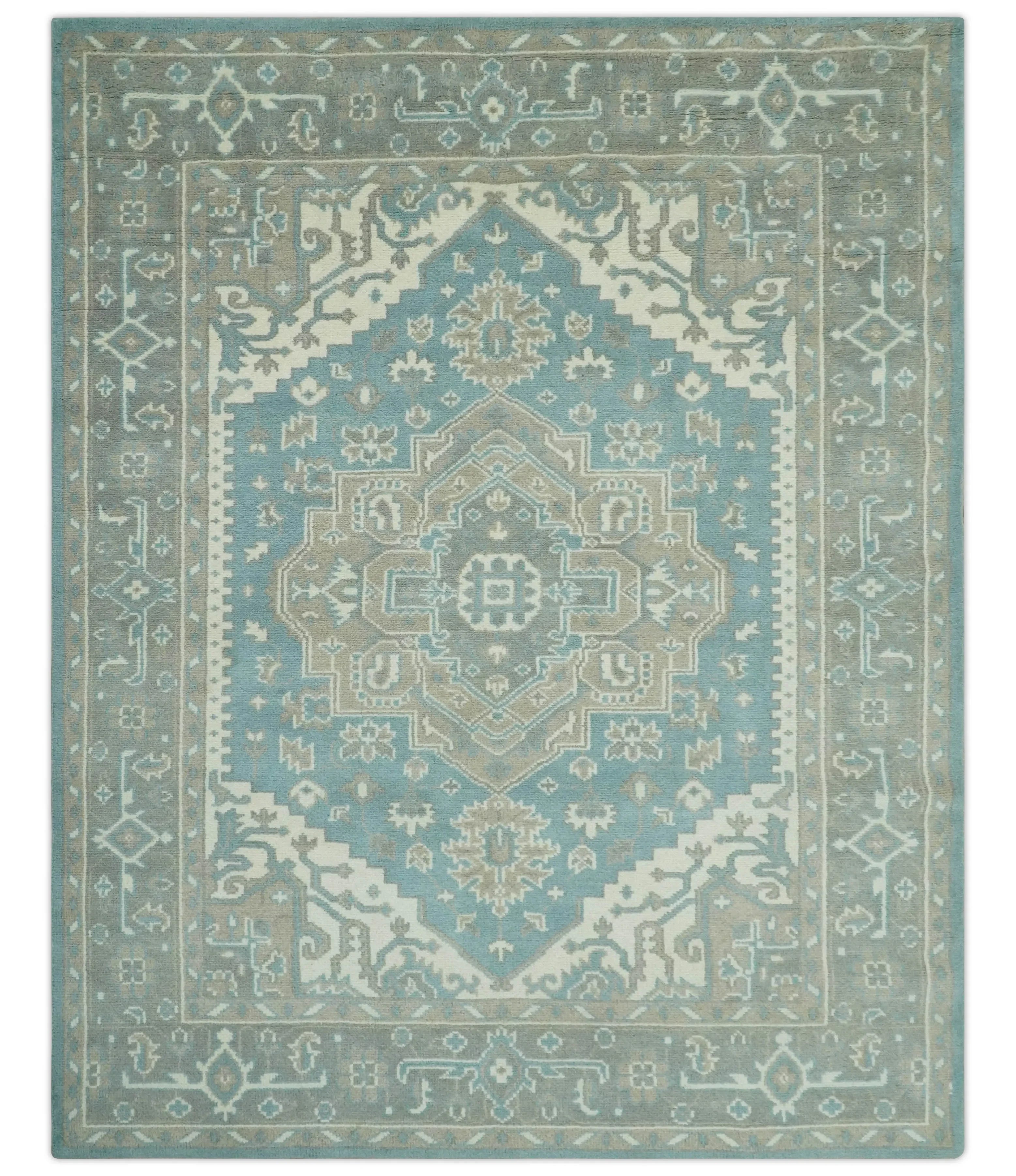 Custom Made Hand Knotted Blue, Ivory, Camel and Gray Traditional Heriz wool rug - The Mayfair Hall