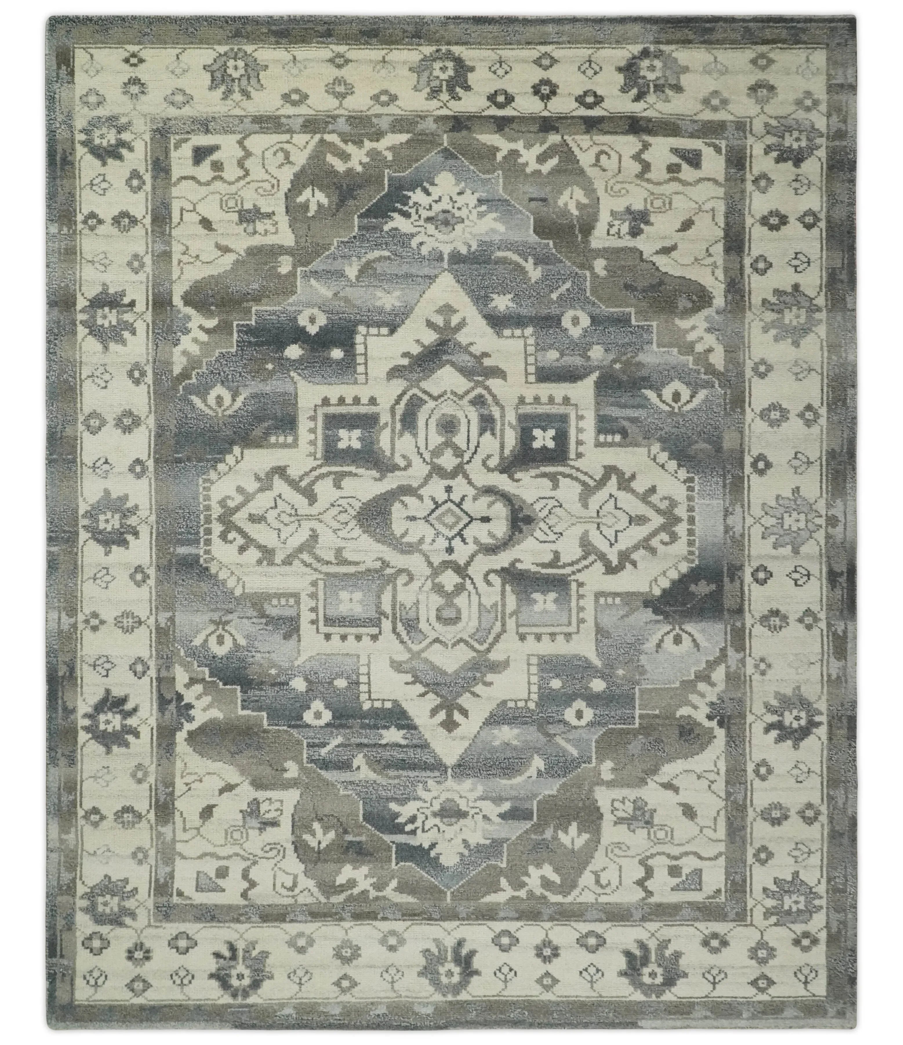 Custom Made Hand Knotted Ivory, Charcoal and Gray Traditional Medallion Natural Wool Area Rug, Kids, Living Room and Bedroom Rug - The Mayfair Hall