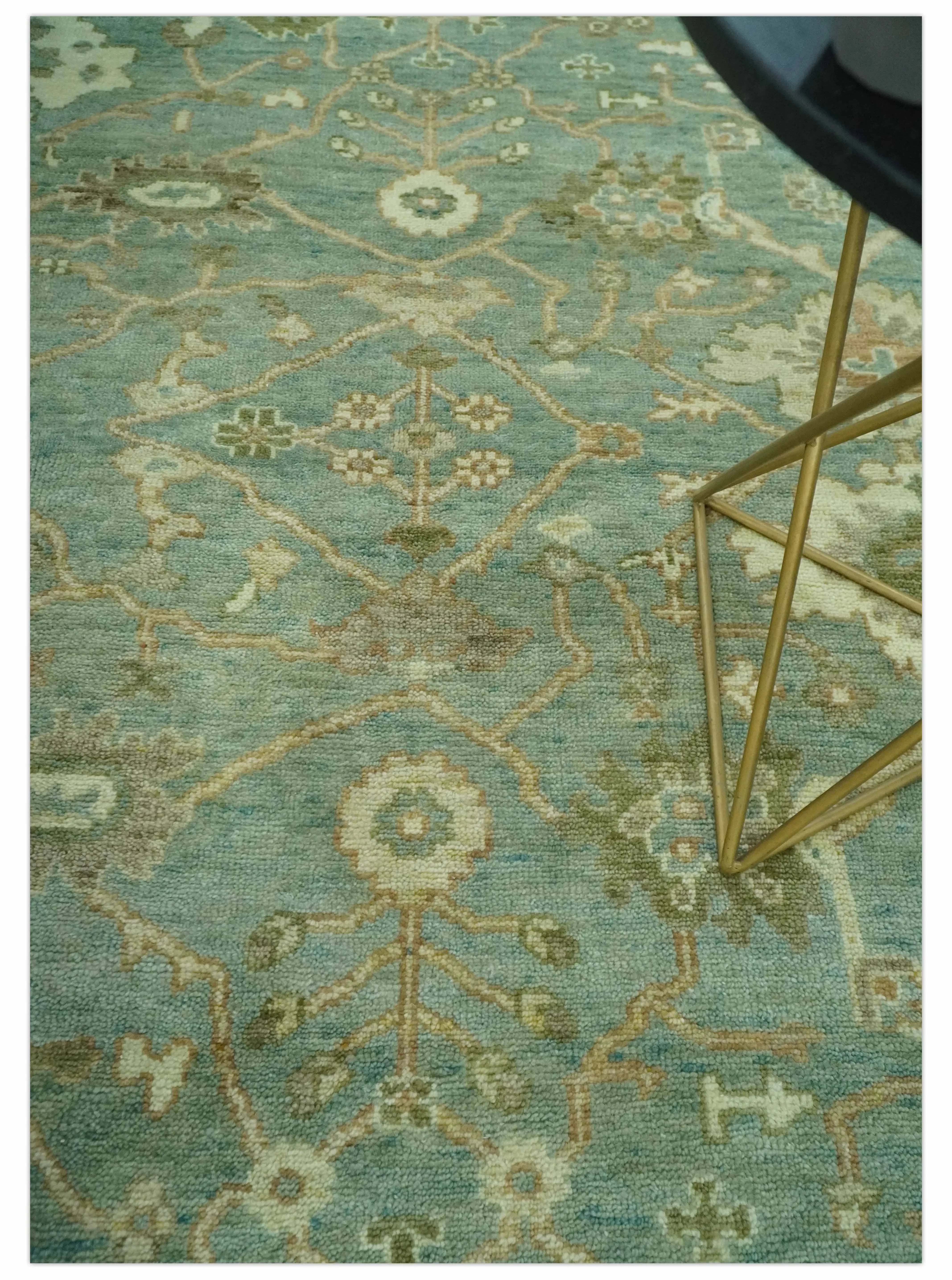 Antique design Green and Beige Traditional Oriental Oushak Custom Made wool area rug - The Mayfair Hall