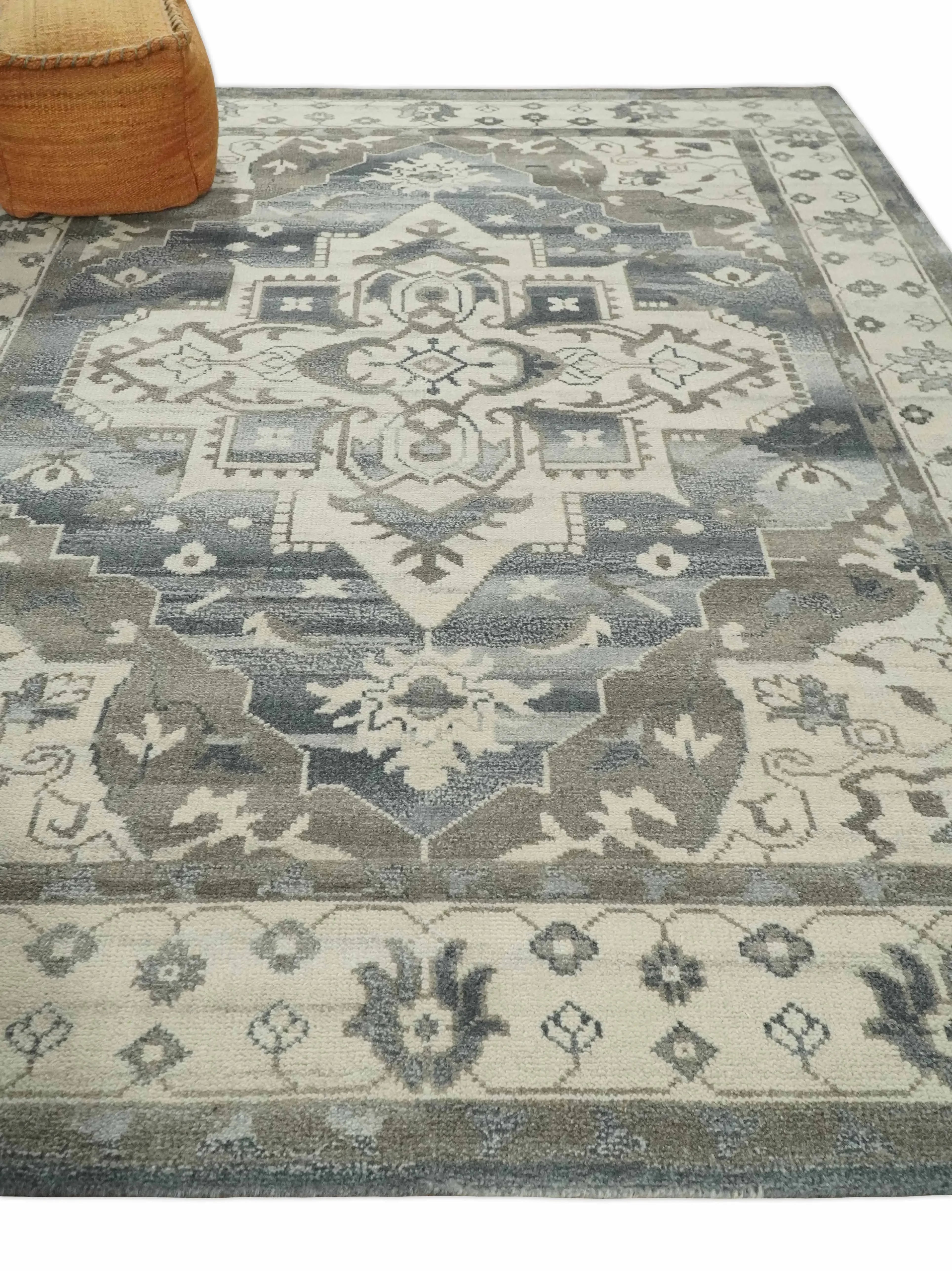 Custom Made Hand Knotted Ivory, Charcoal and Gray Traditional Medallion Natural Wool Area Rug, Kids, Living Room and Bedroom Rug - The Mayfair Hall
