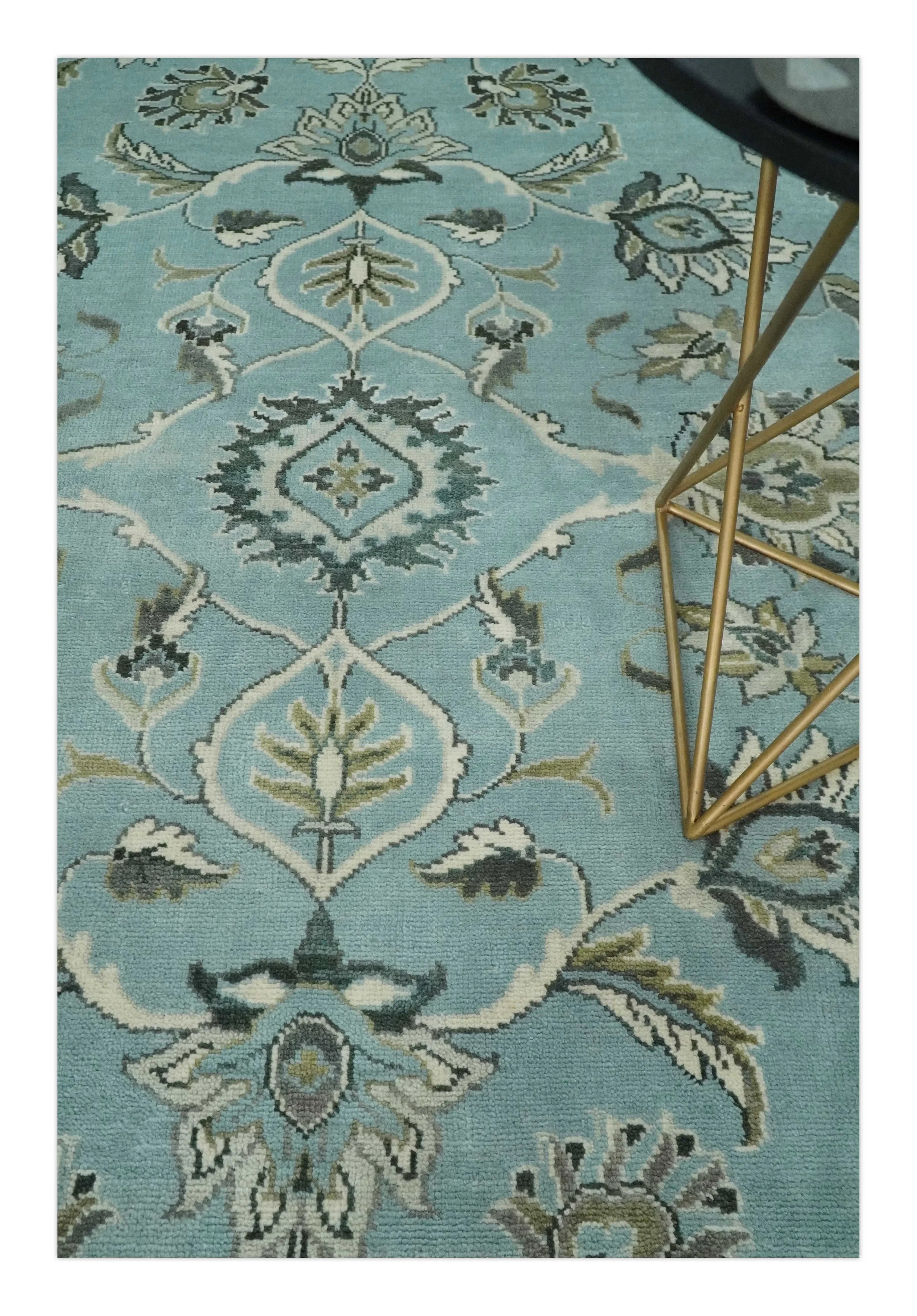 8x10 and 9x12 Antique Hand Knotted Blue and Ivory Traditional Vintage Persian Oushak Wool Rug | TRDCP998912 - The Mayfair Hall