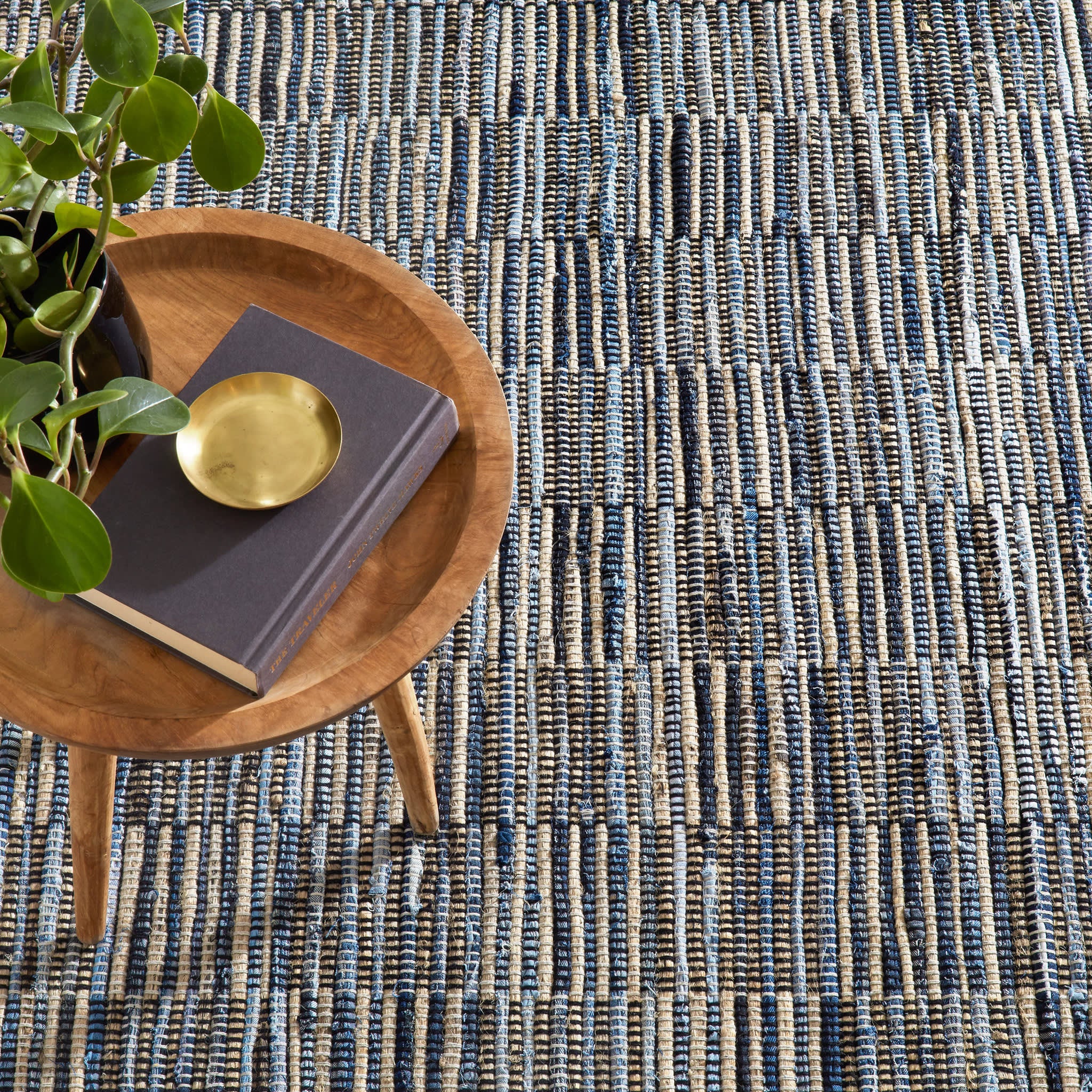 Denim Rag Gridwork Handwoven Cotton Rug | Blue