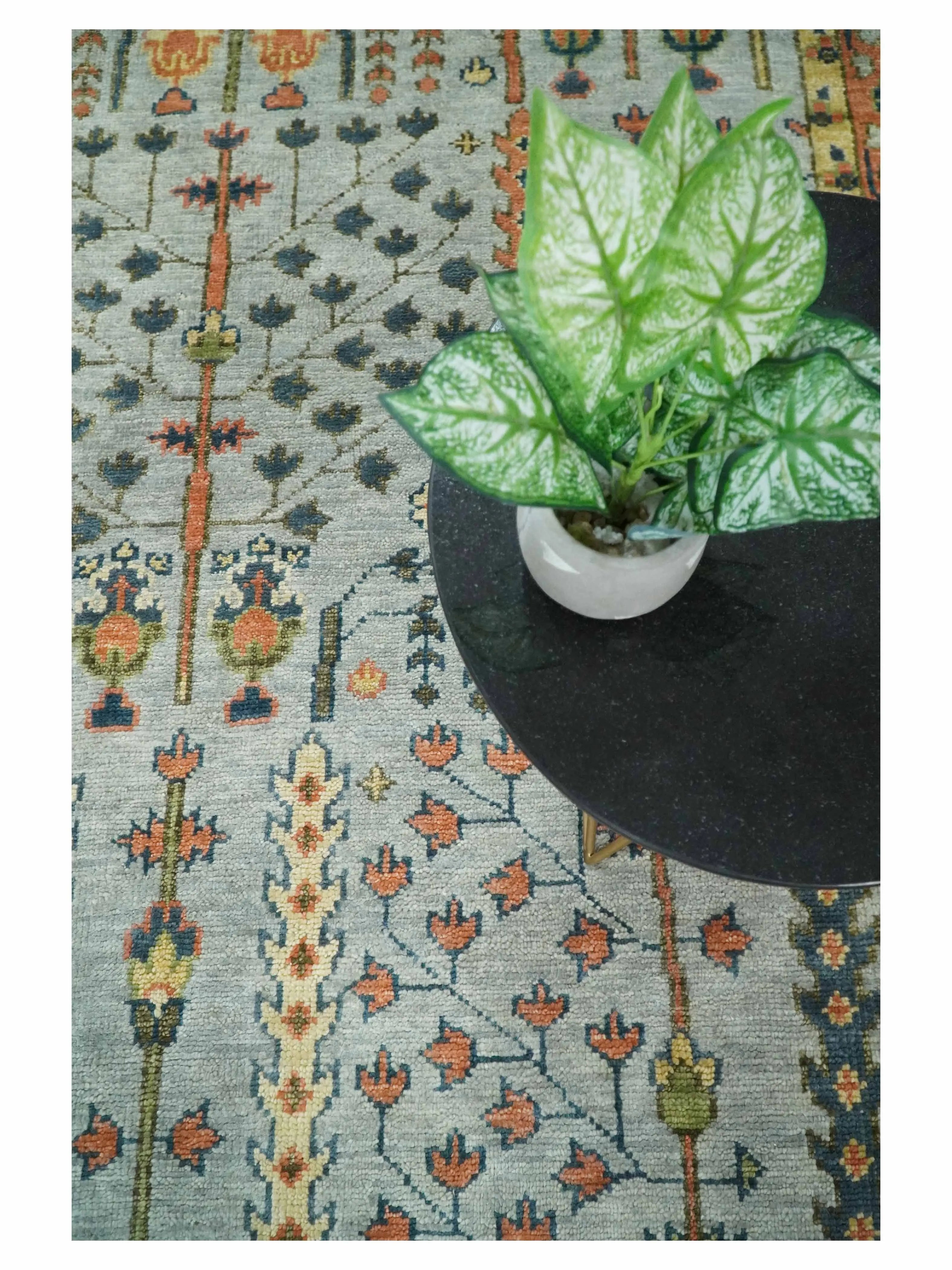 Hand Knotted Rust and Blue Traditional Turkish Vintage Multi Size Wool Rug - The Mayfair Hall