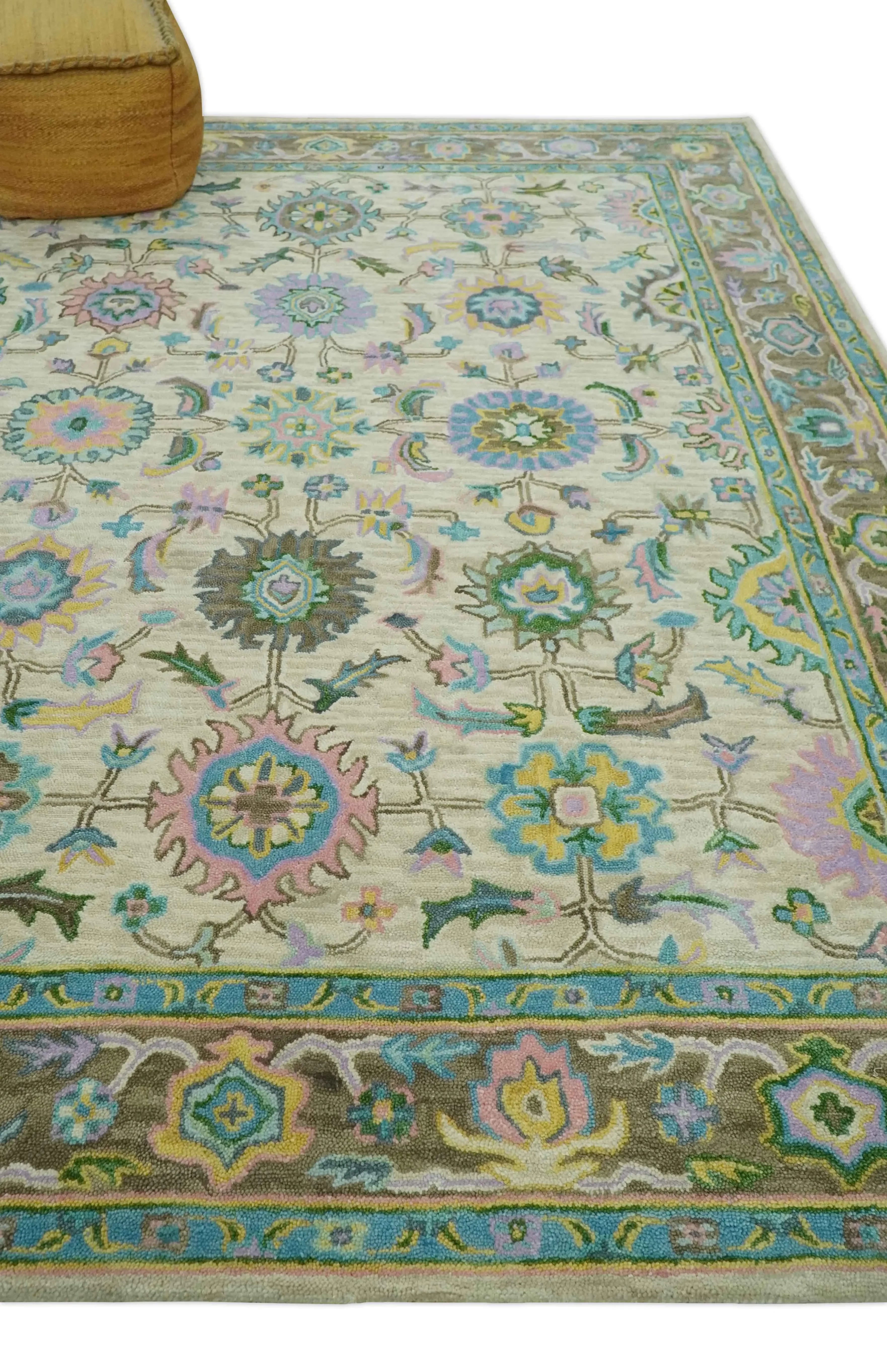 Custom Made Beige, Blue and Purple Traditional Floral Hand Tufted wool rug - The Mayfair Hall