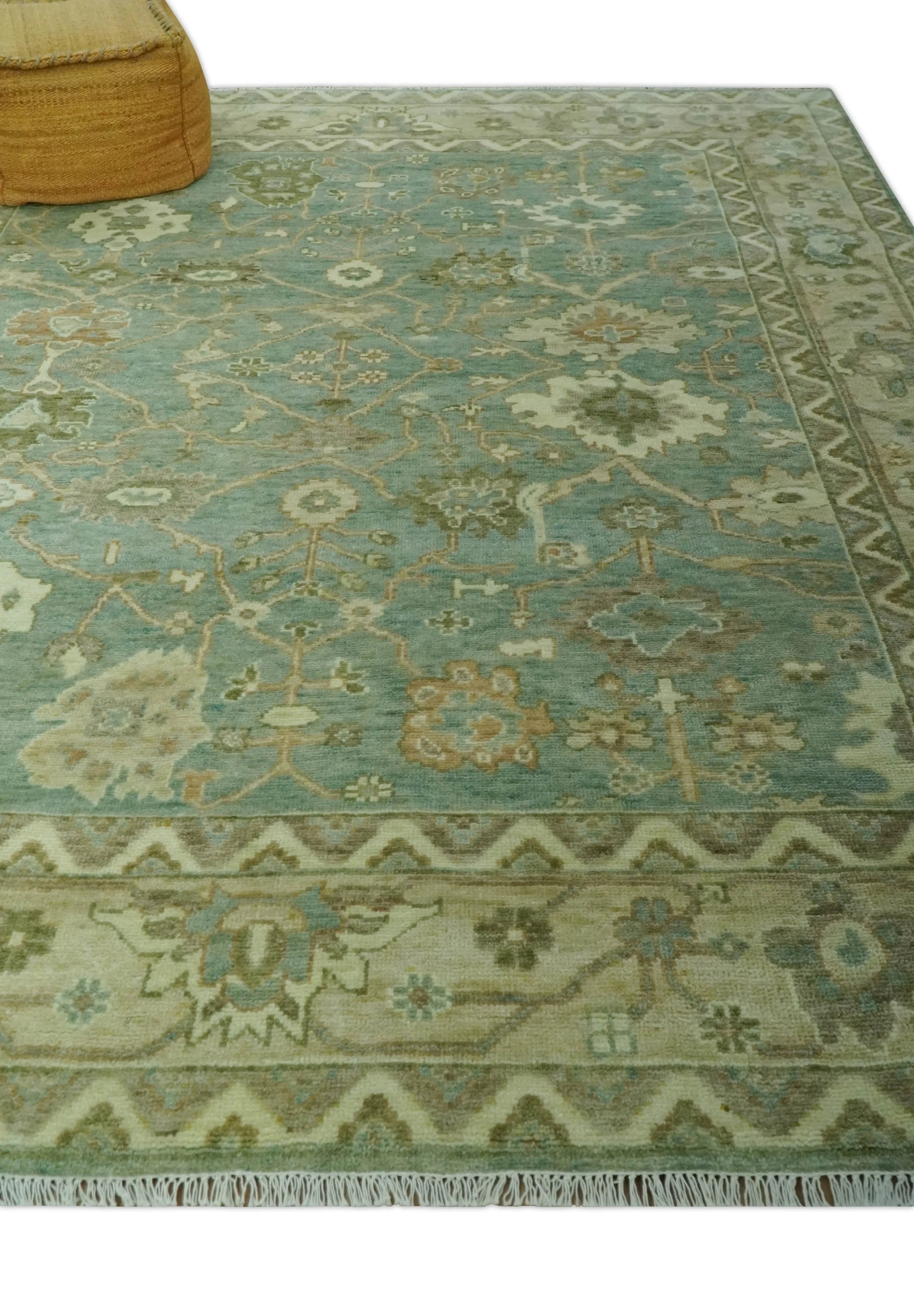 Antique design Green and Beige Traditional Oriental Oushak Custom Made wool area rug - The Mayfair Hall