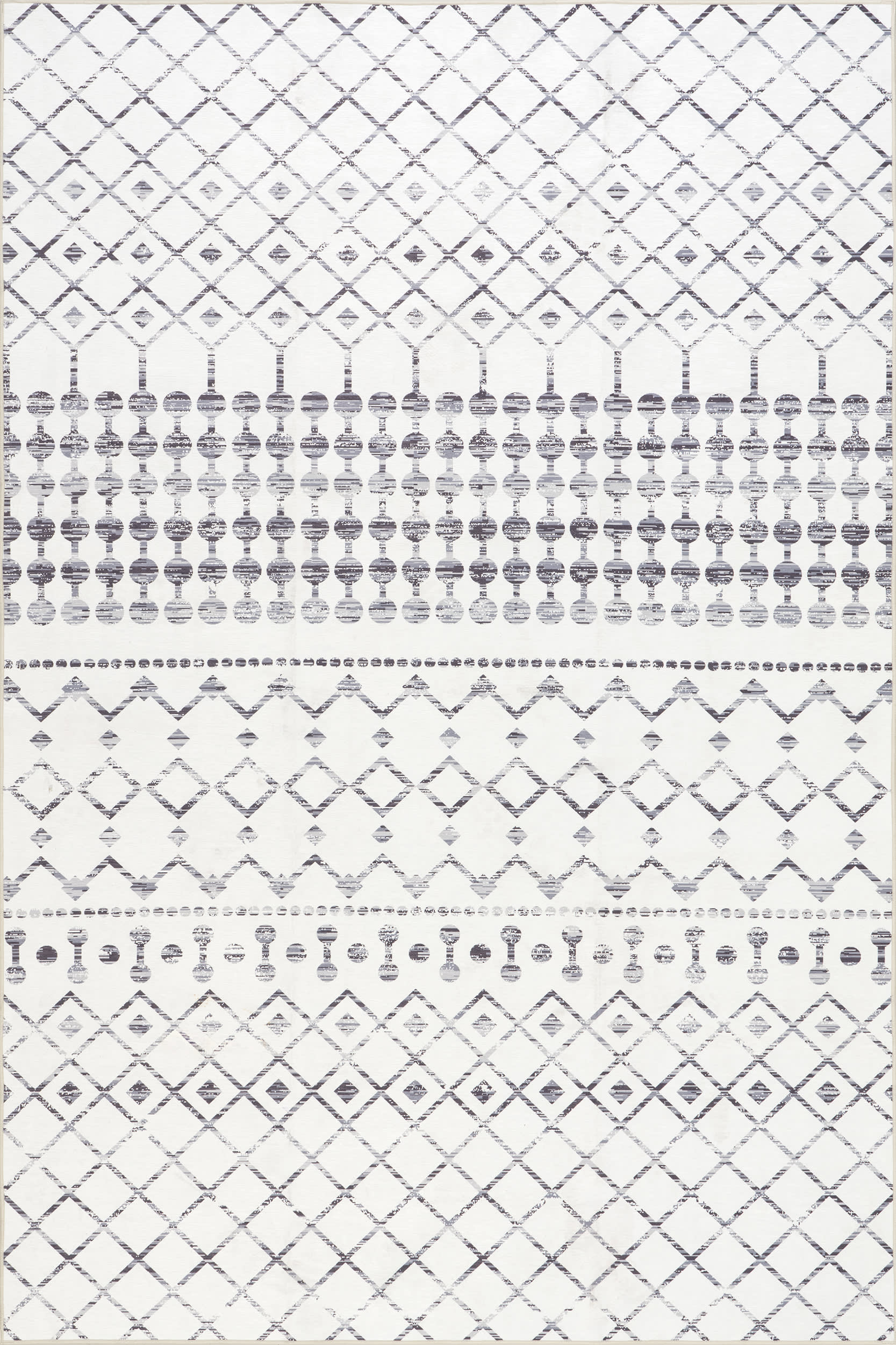 Isolated view of Grey Rectangle Moroccan Trellis Spill Proof Washable Rug, showcasing its design