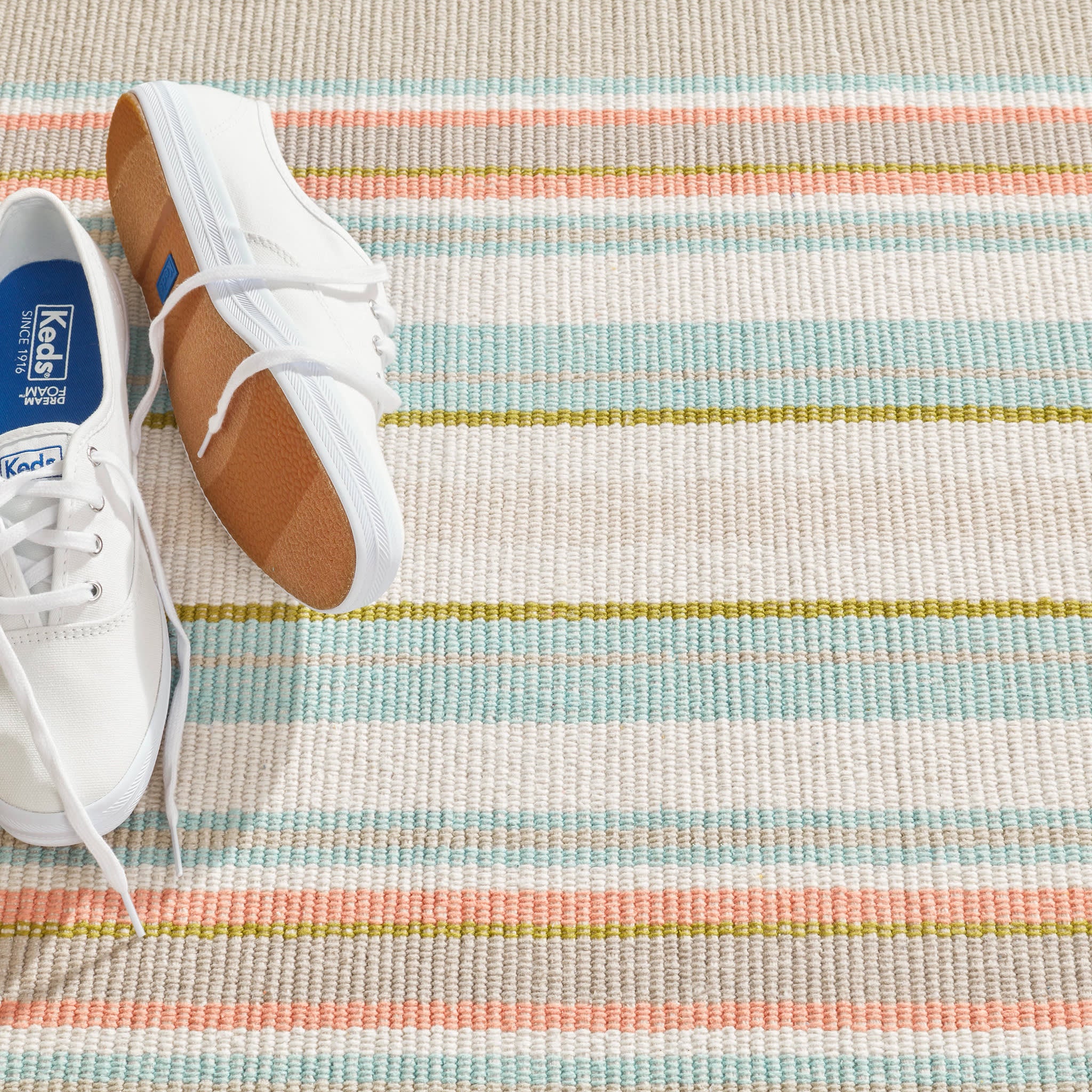 Daphne Stripe Handwoven Cotton Rug | Sky