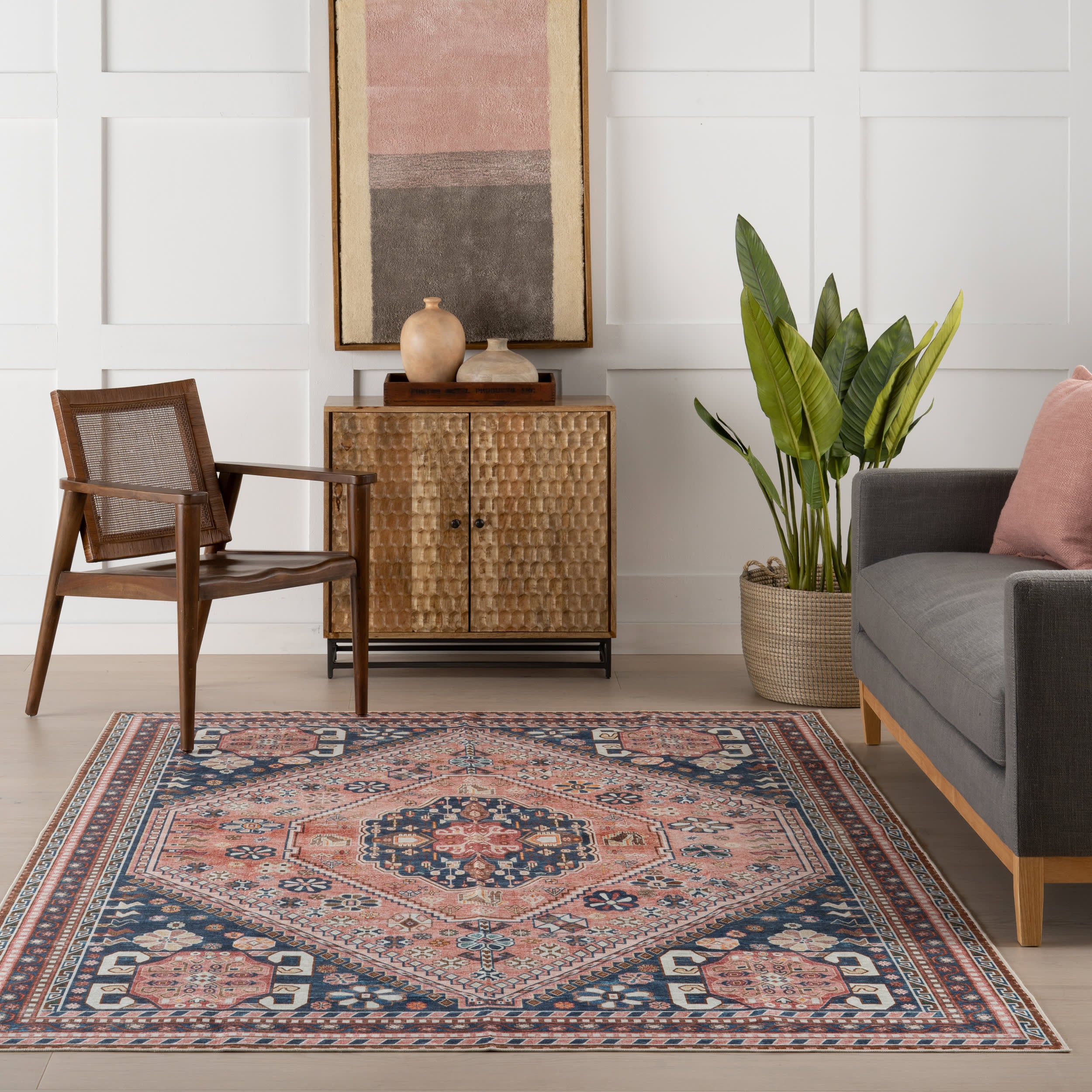 Celia Medallion Spill Proof Washable Rug | Dark Blue