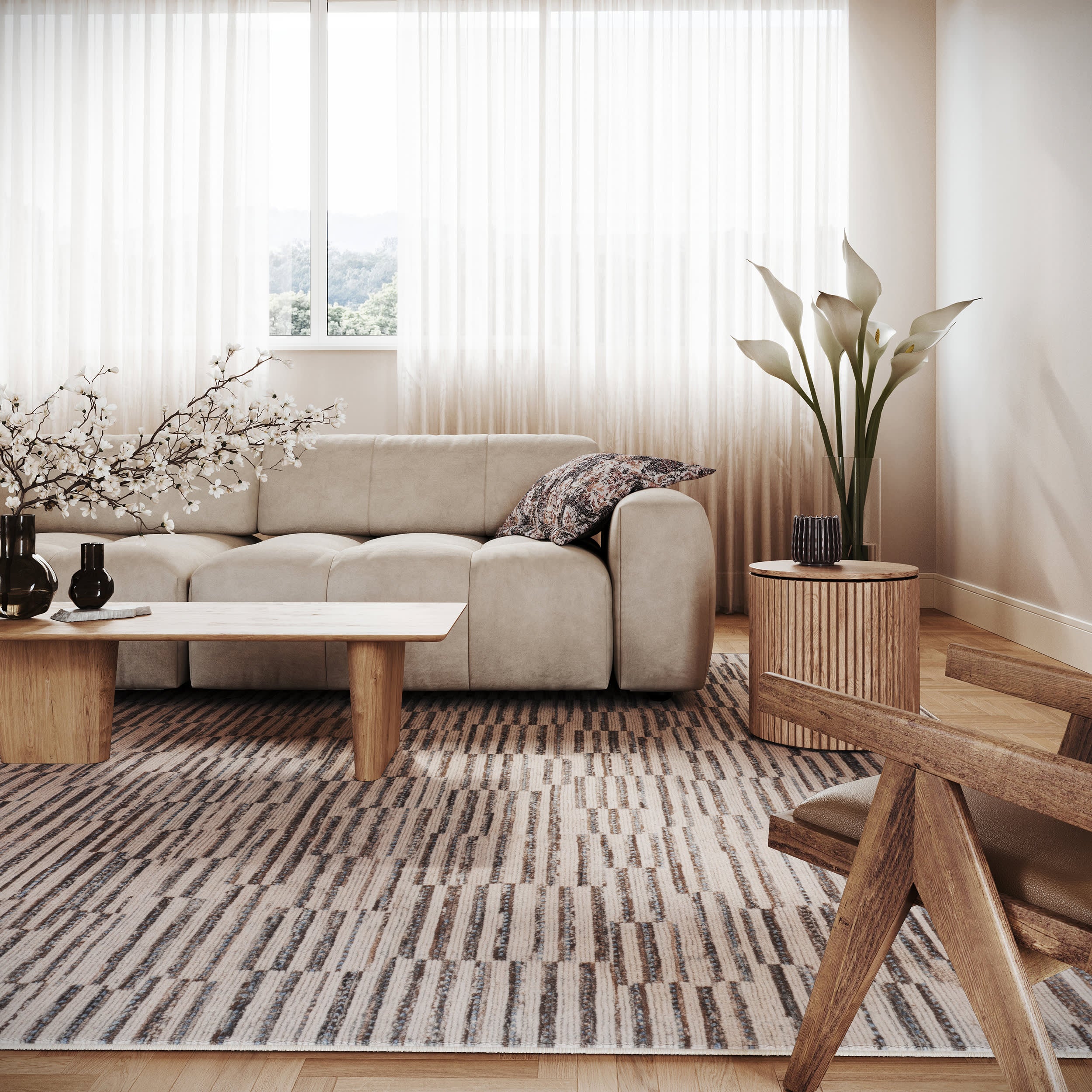 Abstract Washable Living Room Rug Beige – MickeyMack