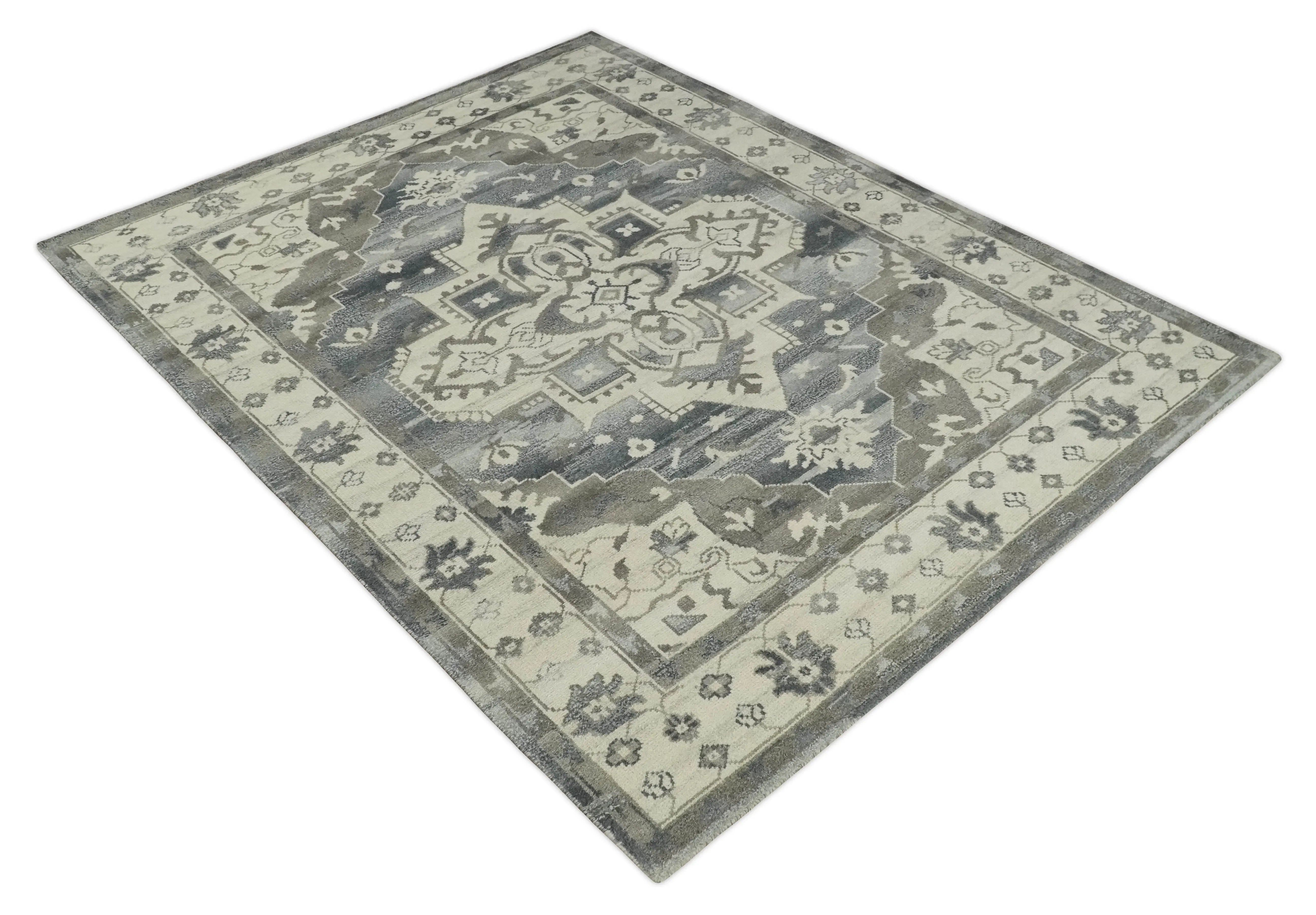 Custom Made Hand Knotted Ivory, Charcoal and Gray Traditional Medallion Natural Wool Area Rug, Kids, Living Room and Bedroom Rug - The Mayfair Hall