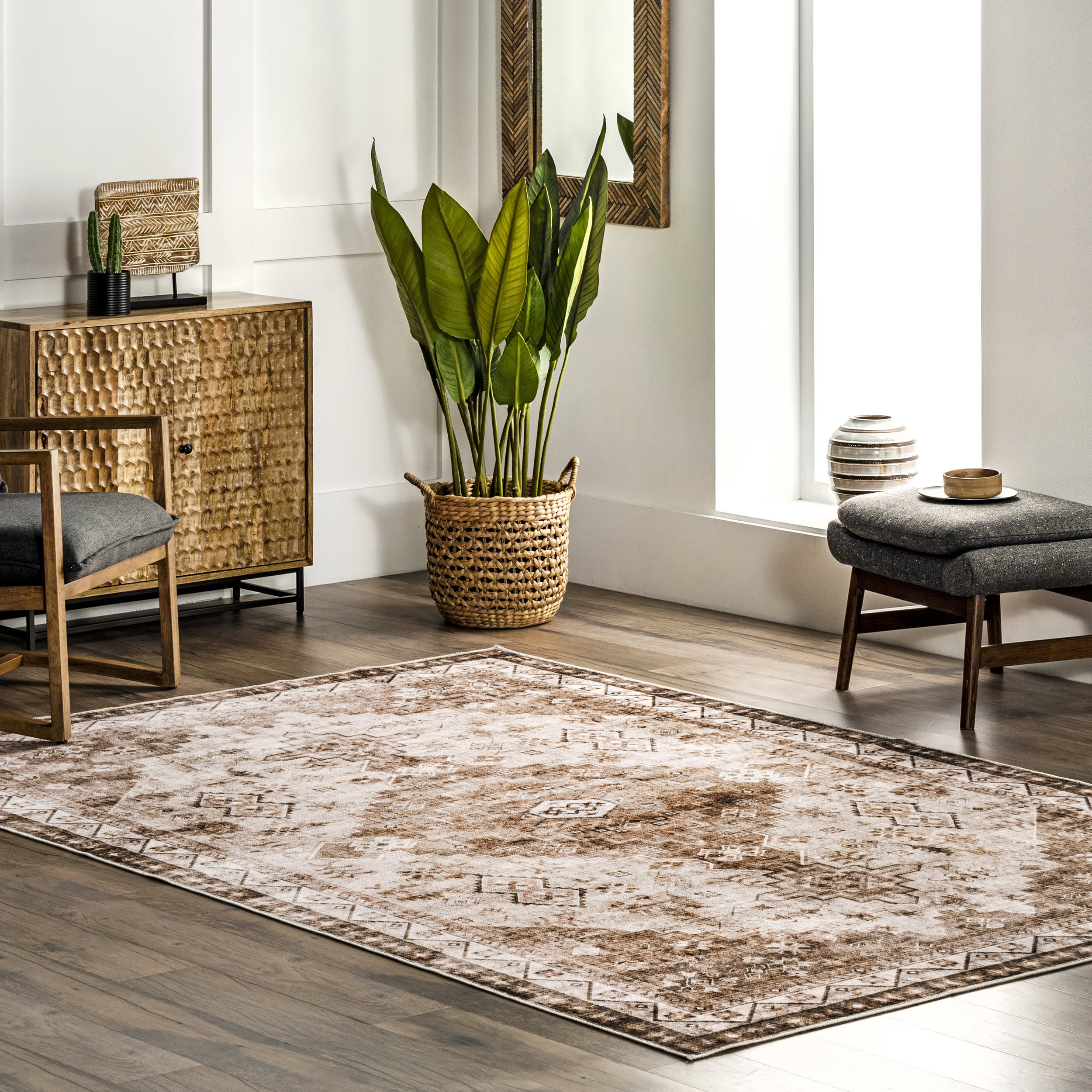 Jessamine Spill Proof Washable Geometric Rug | Beige