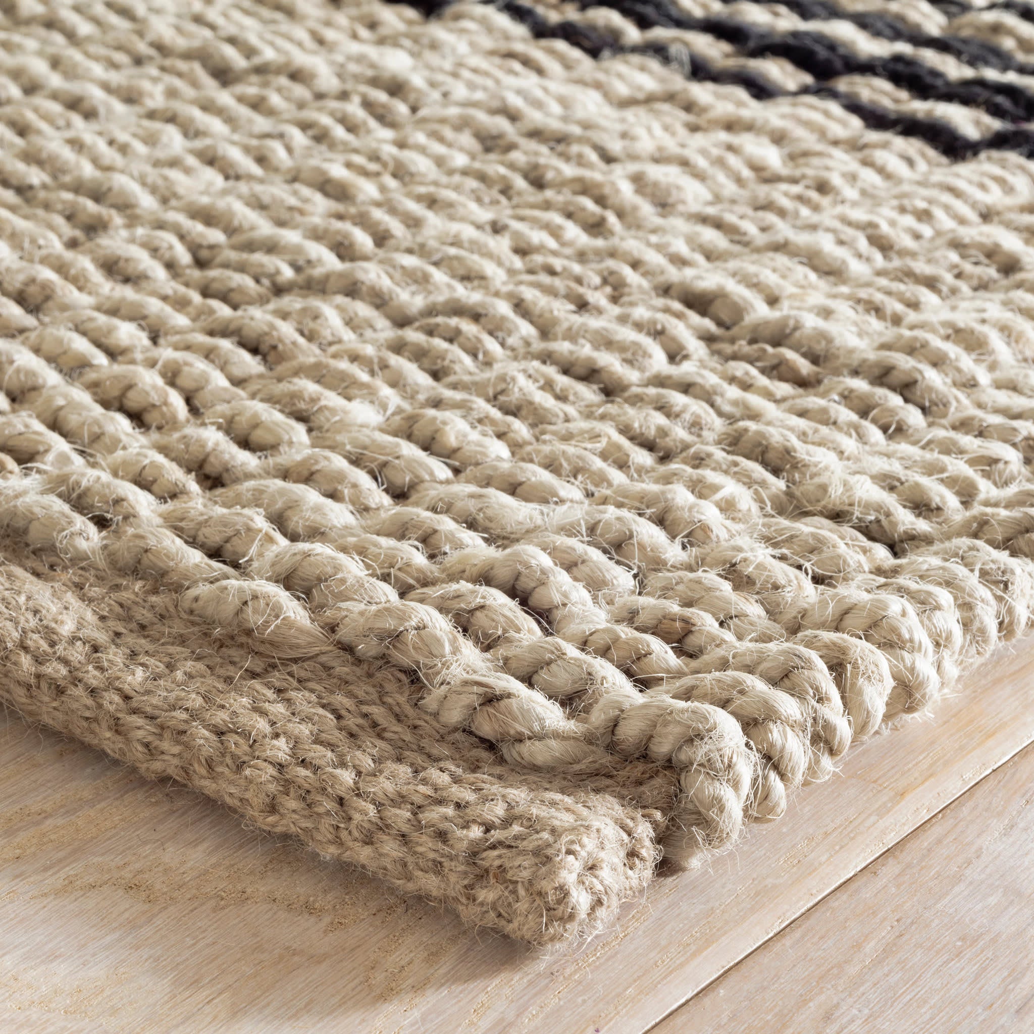 Jute Ticking Handwoven Jute Rug | Black