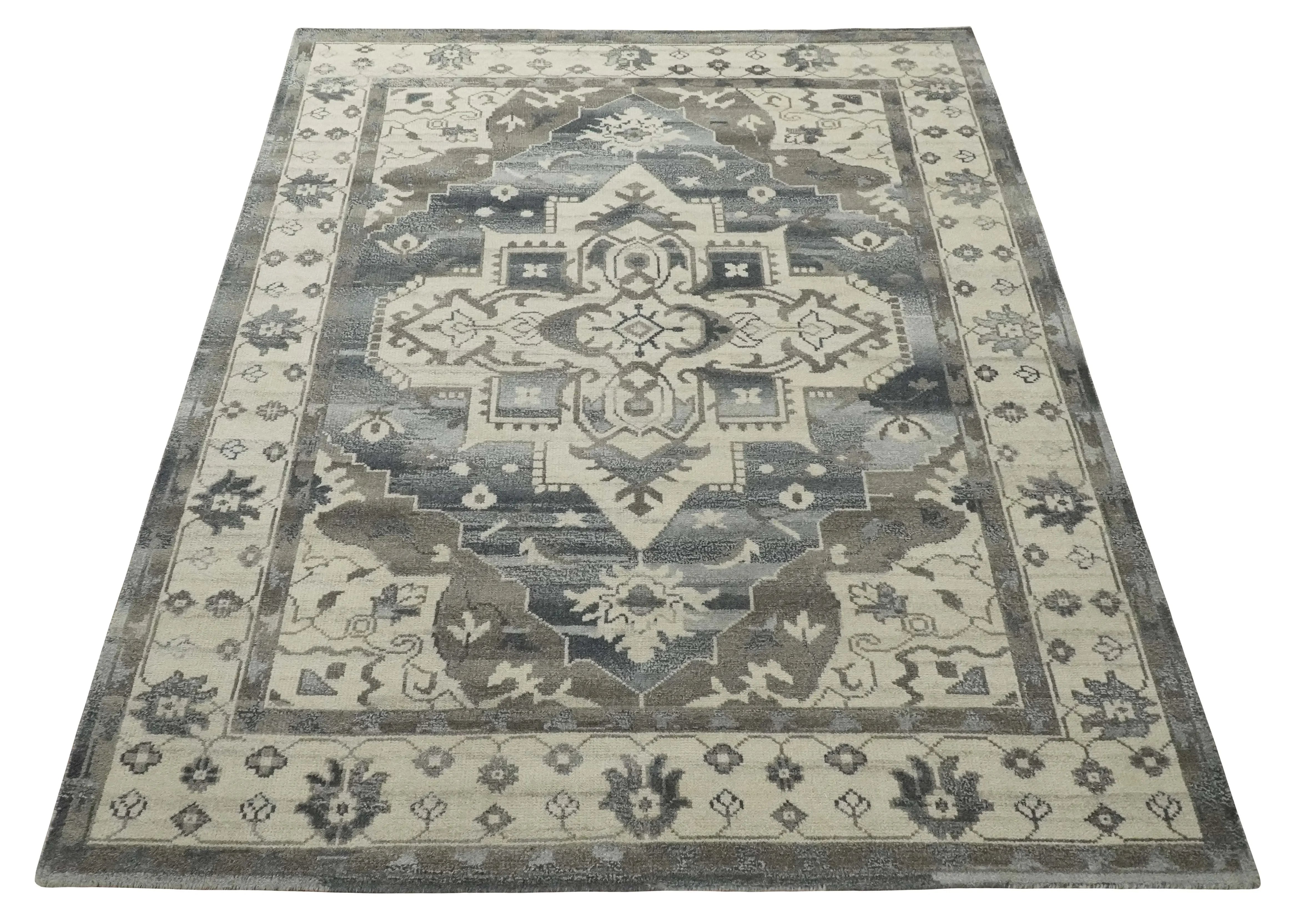 Custom Made Hand Knotted Ivory, Charcoal and Gray Traditional Medallion Natural Wool Area Rug, Kids, Living Room and Bedroom Rug - The Mayfair Hall