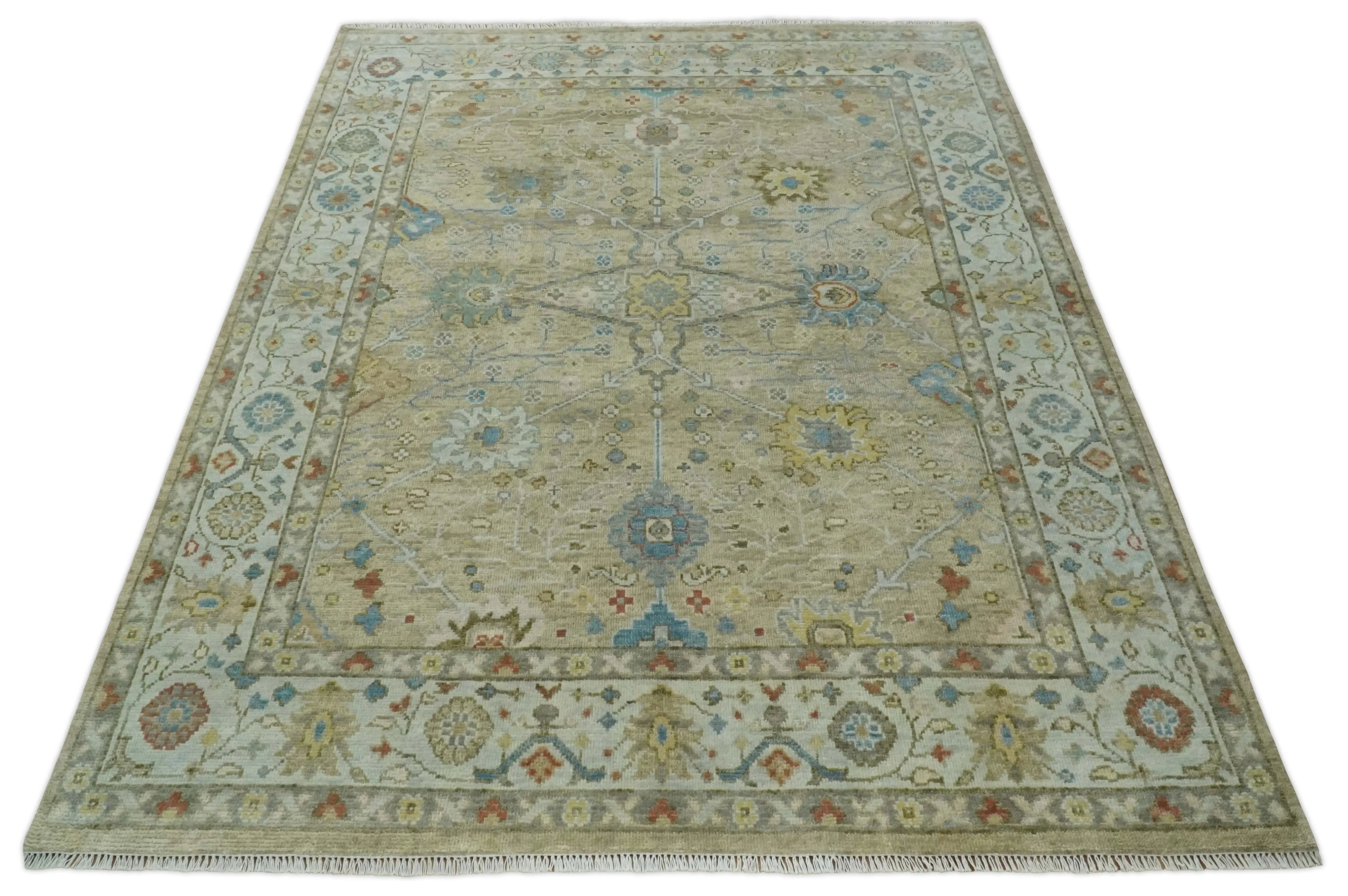 Hand Knotted Beige, Ivory and Gray Traditional Oushak Custom Made Wool Area Rug - The Mayfair Hall