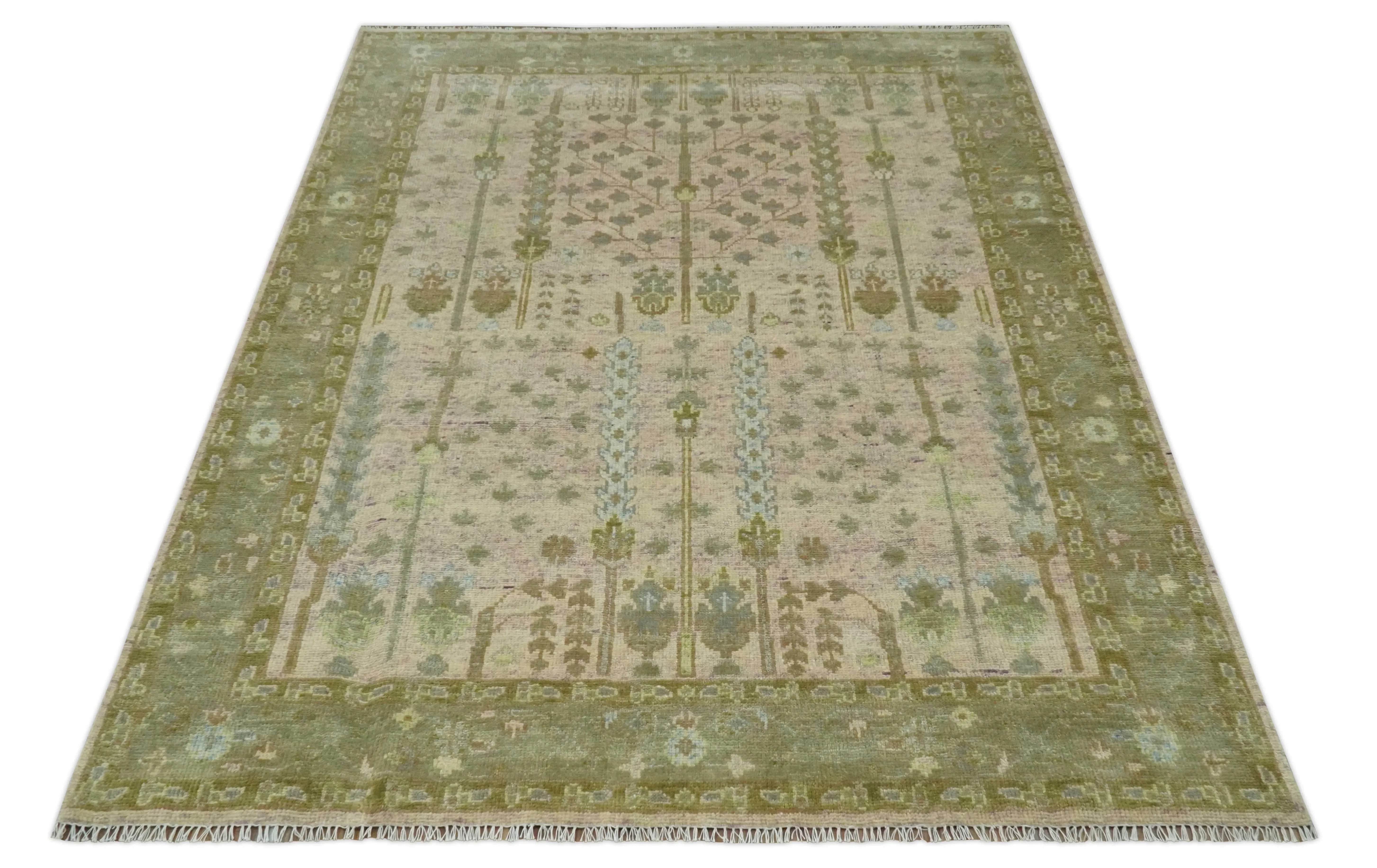 Tree of life Beige, Purple and Olive Hand Knotted Traditional Floral Custom Made wool rug - The Mayfair Hall