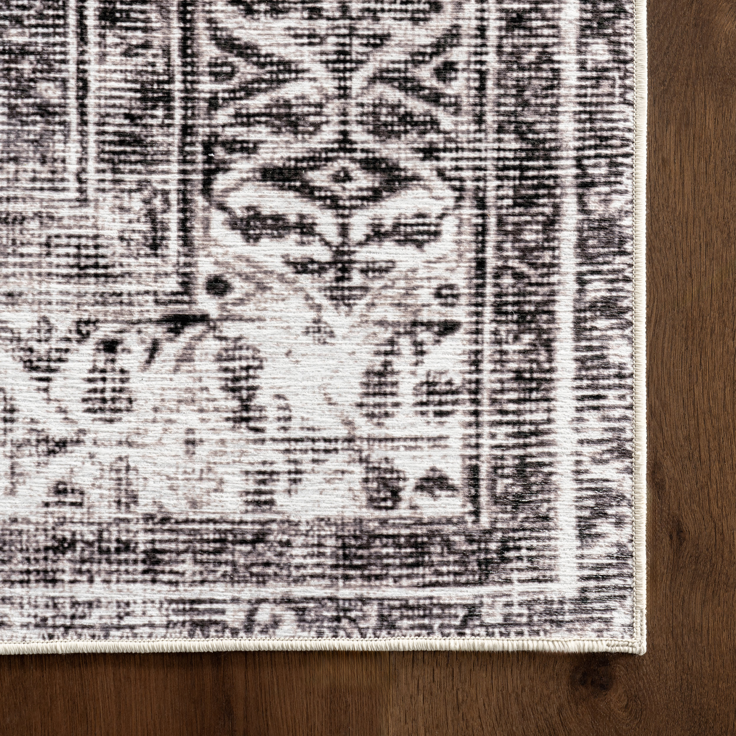 Medallion Spill Proof Washable Rug | Light Grey