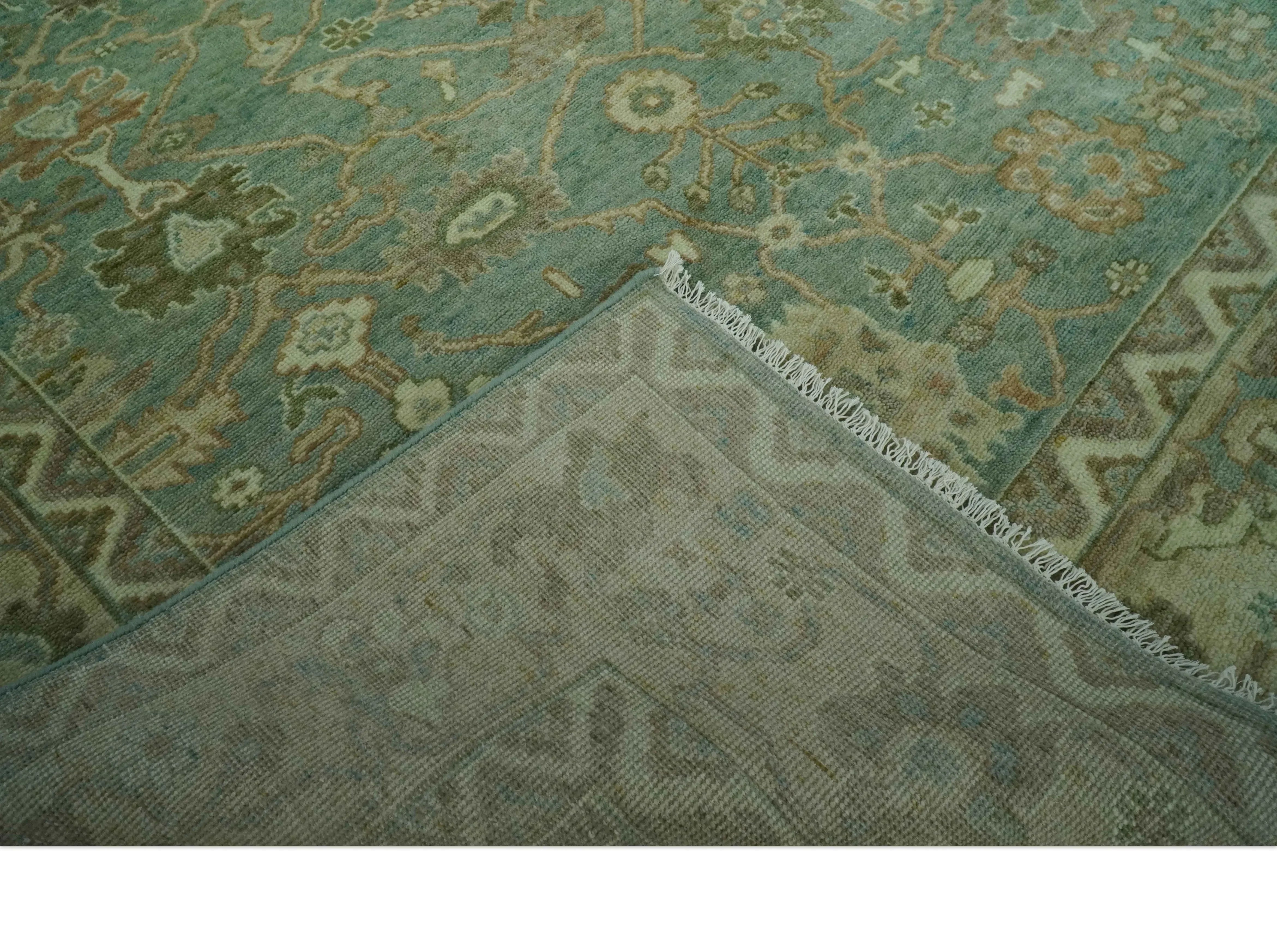 Antique design Green and Beige Traditional Oriental Oushak Custom Made wool area rug - The Mayfair Hall