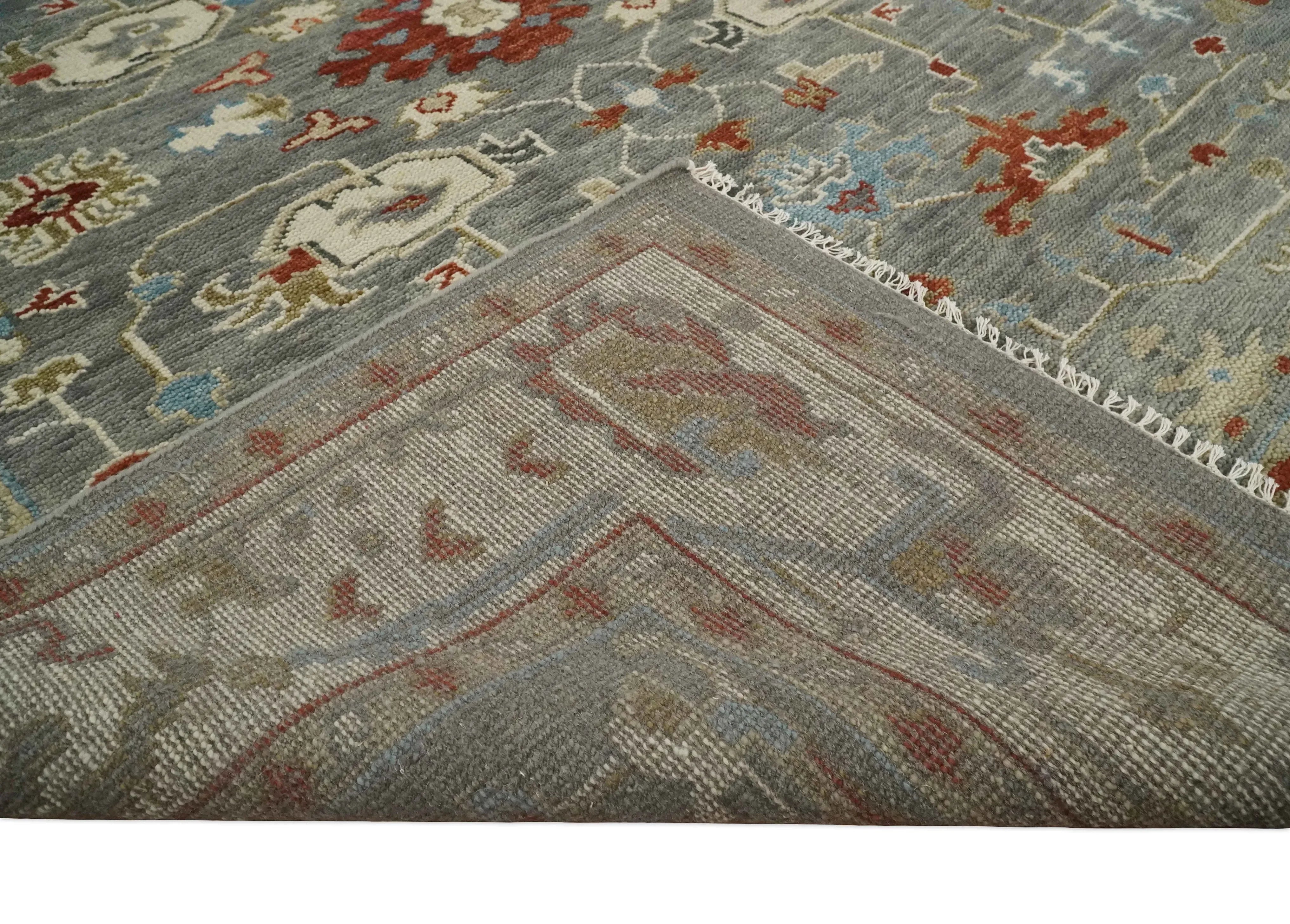 Hand Knotted Living Room Rug Charcoal, Red and Beige Traditional Vintage Style Custom Made Wool Area Rug - The Mayfair Hall