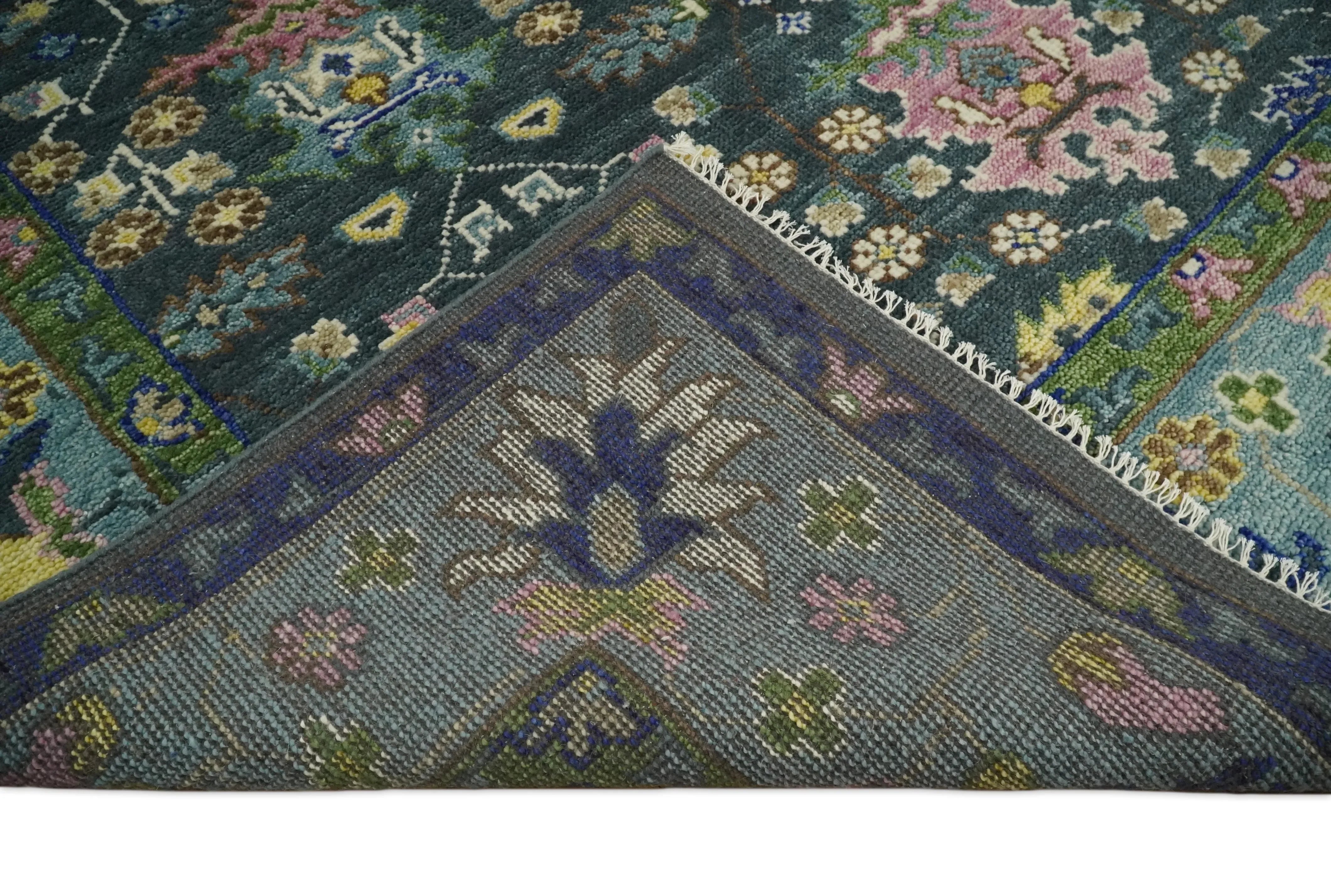 Antique Hand Knotted Blue Traditional Turkish Vintage Oushak Custom Made Wool Area Rug - The Mayfair Hall