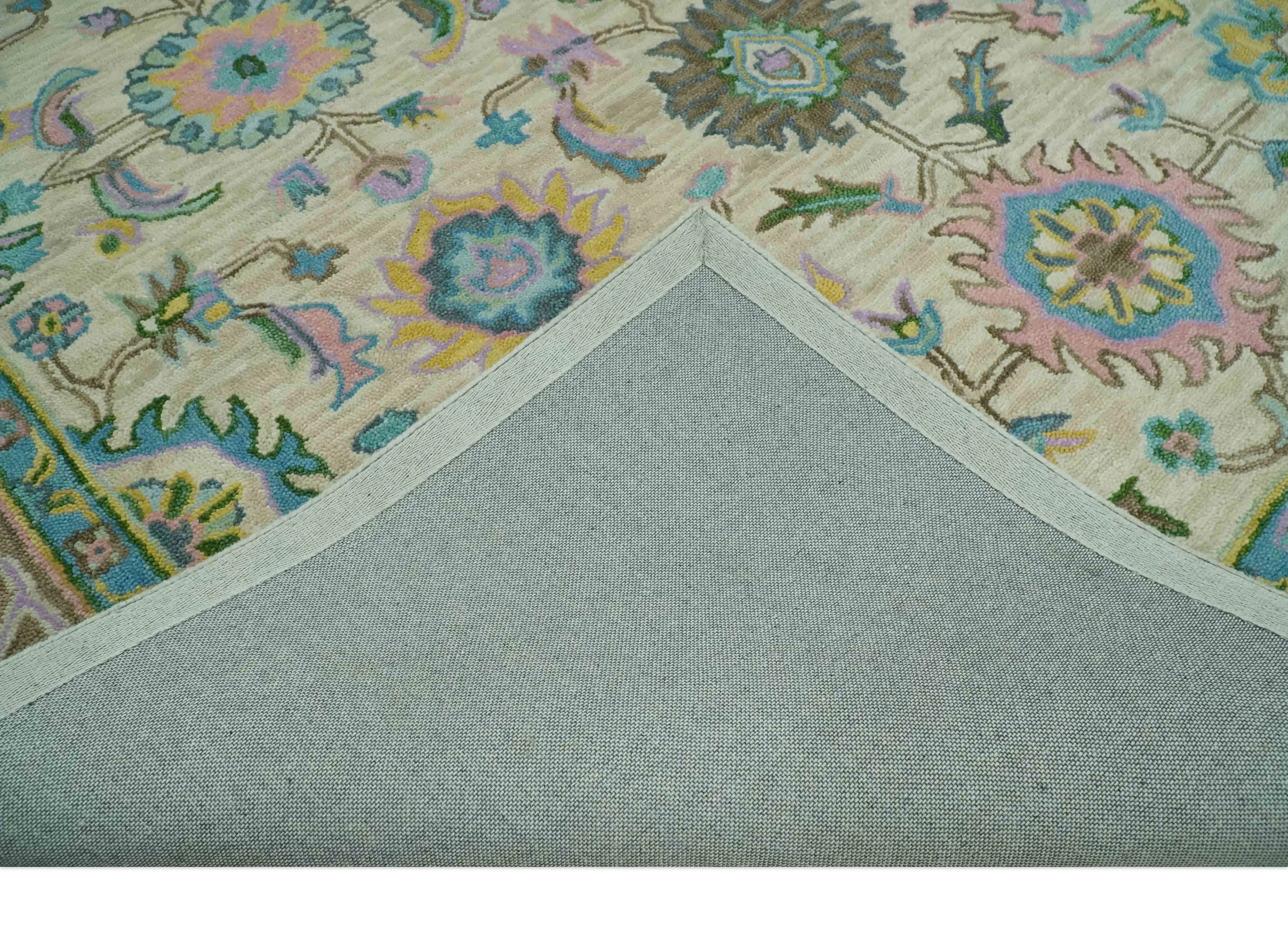 Custom Made Beige, Blue and Purple Traditional Floral Hand Tufted wool rug - The Mayfair Hall