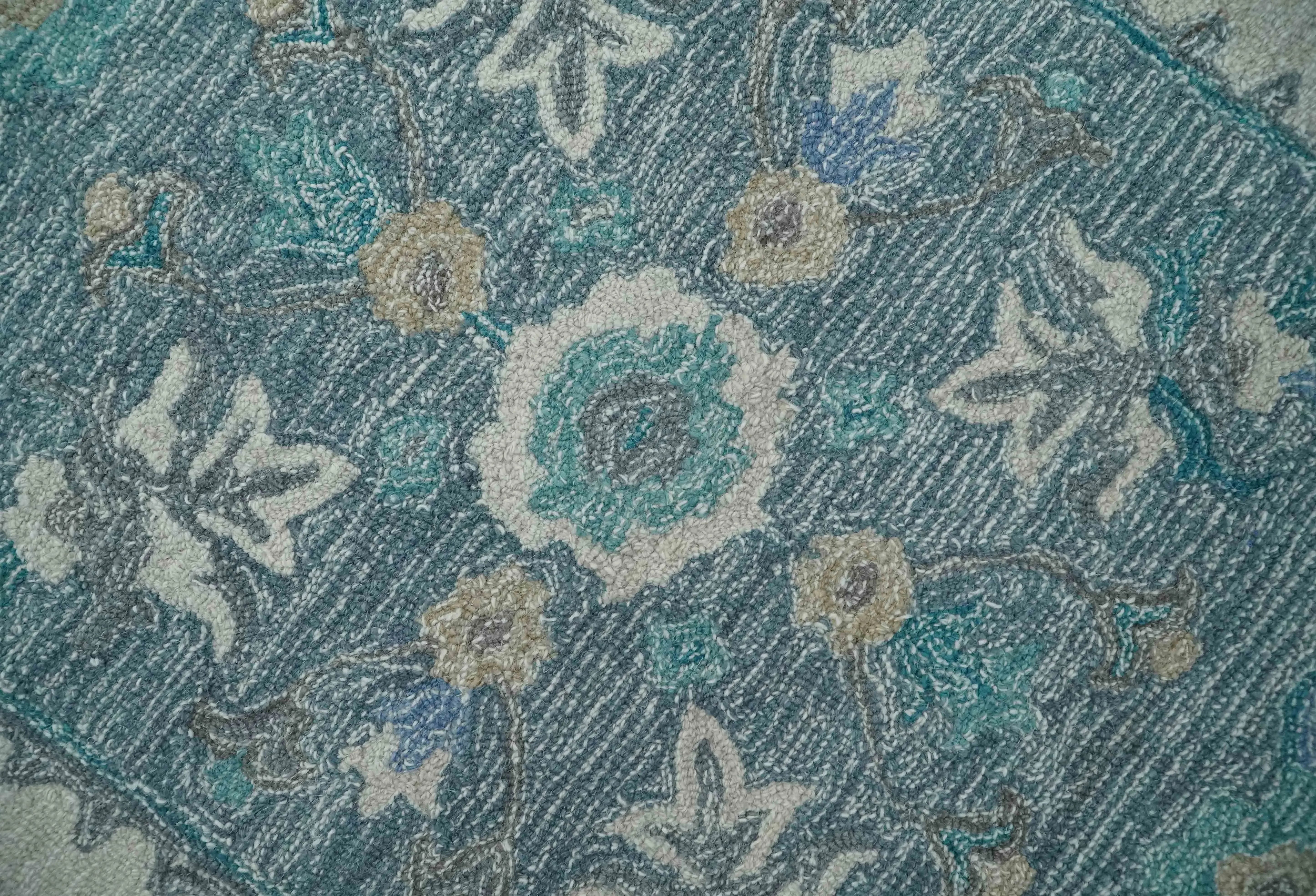 French Design Aubusson Custom Made Ivory and Blue Hand Tufted Wool Area Rug - The Mayfair Hall