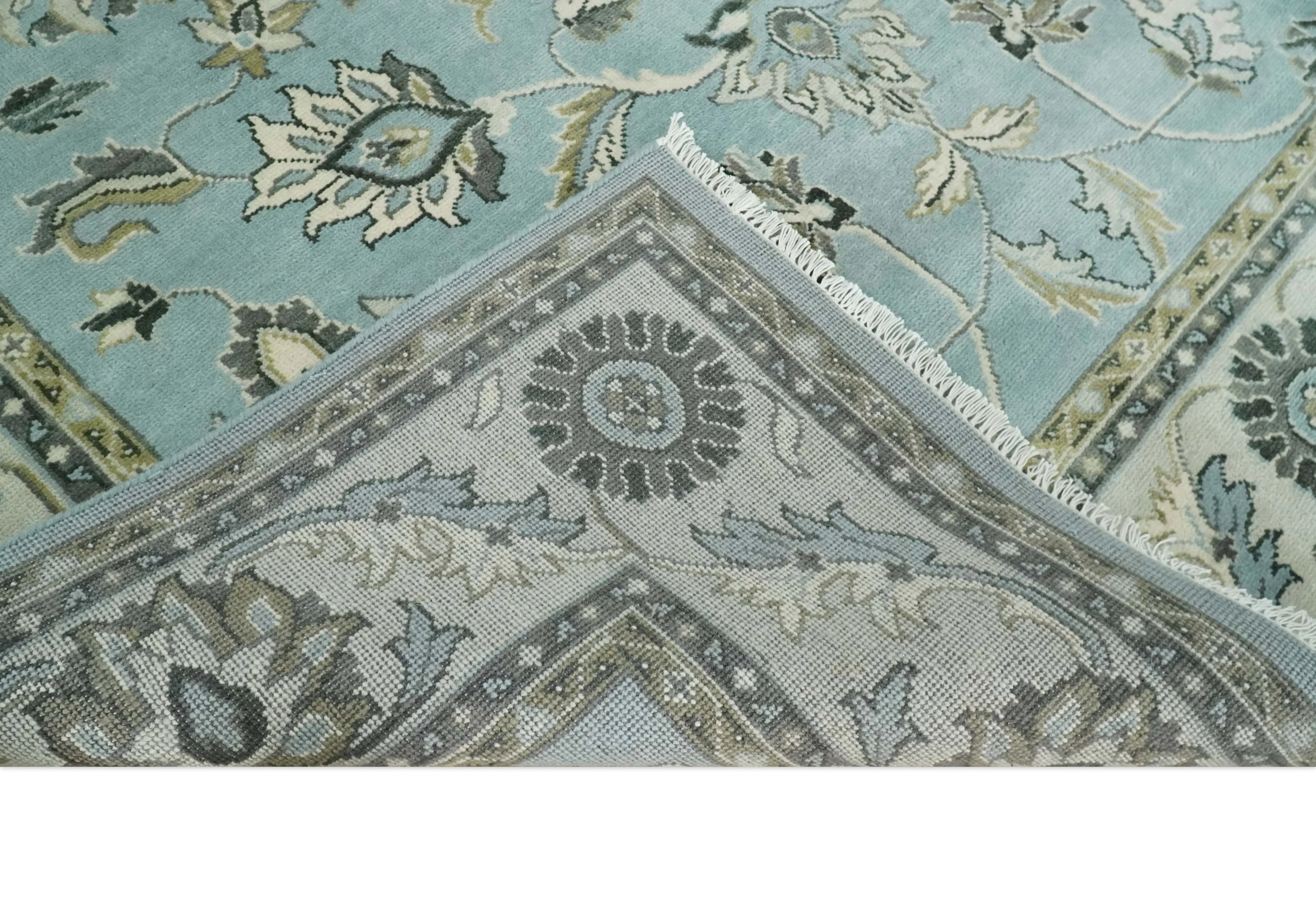 8x10 and 9x12 Antique Hand Knotted Blue and Ivory Traditional Vintage Persian Oushak Wool Rug | TRDCP998912 - The Mayfair Hall