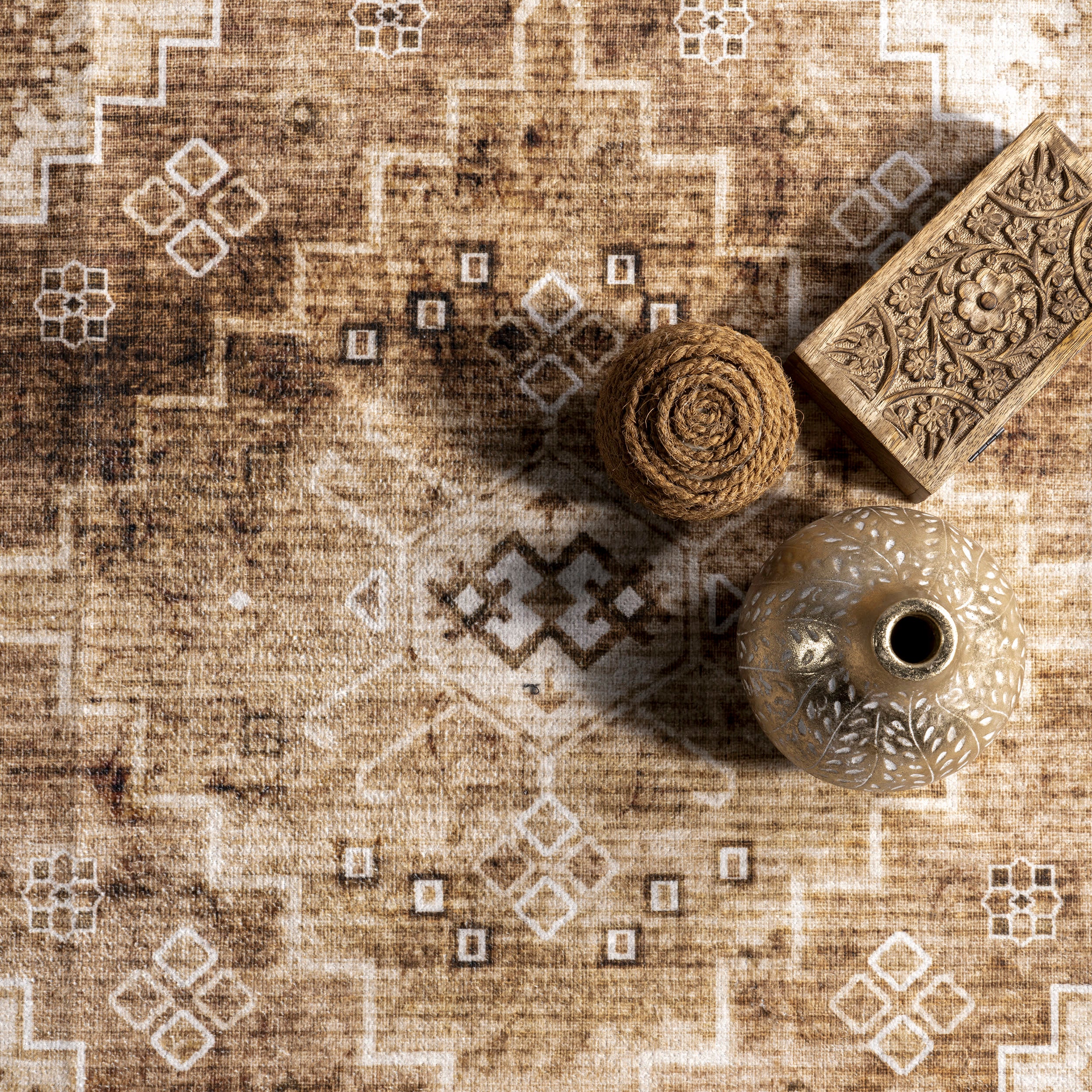 Jessamine Spill Proof Washable Geometric Rug | Tan