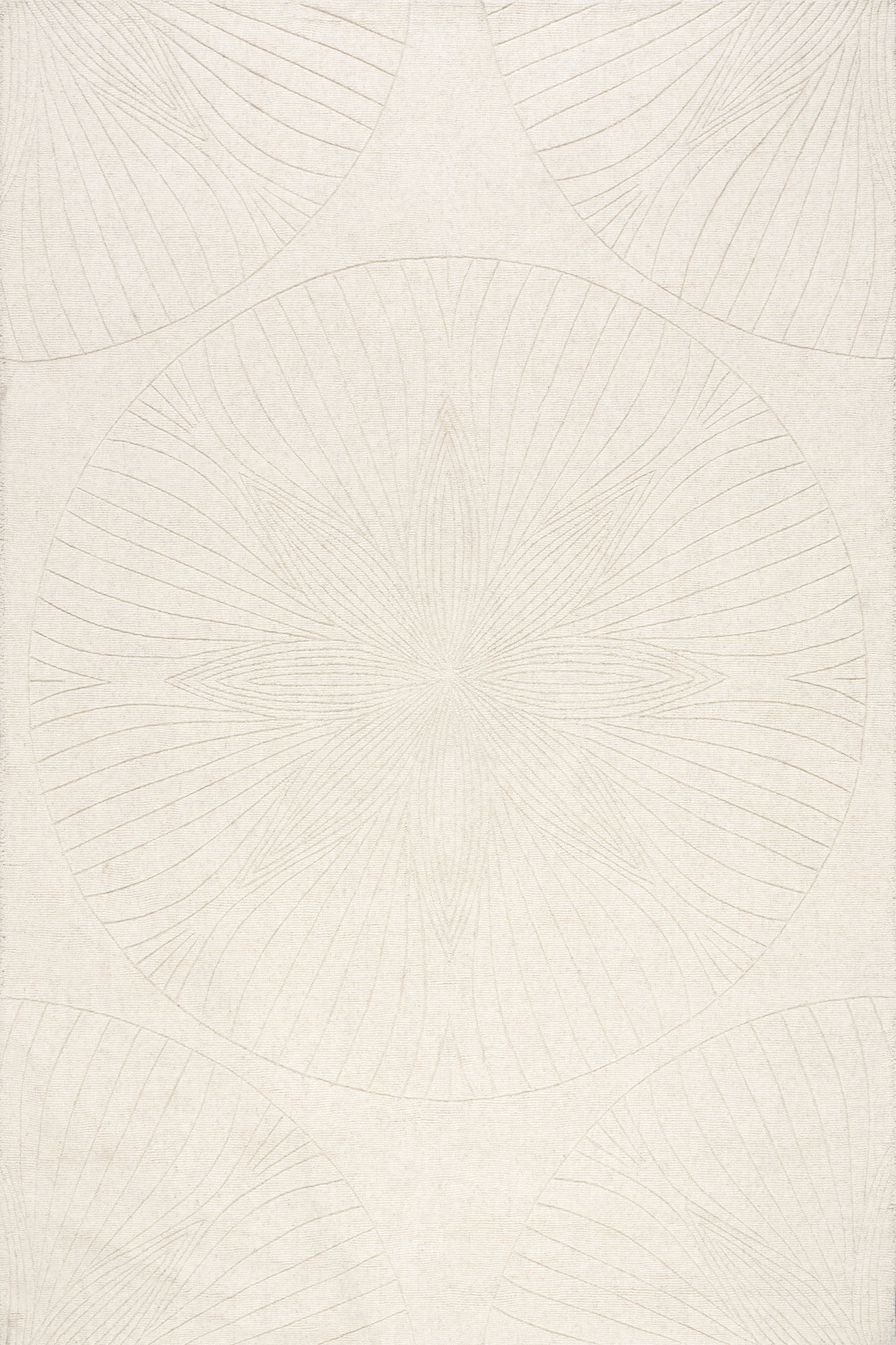 Isolated view of Ivory Rectangle Stillpoint Radiating Pattern Wool Rug, showcasing its design