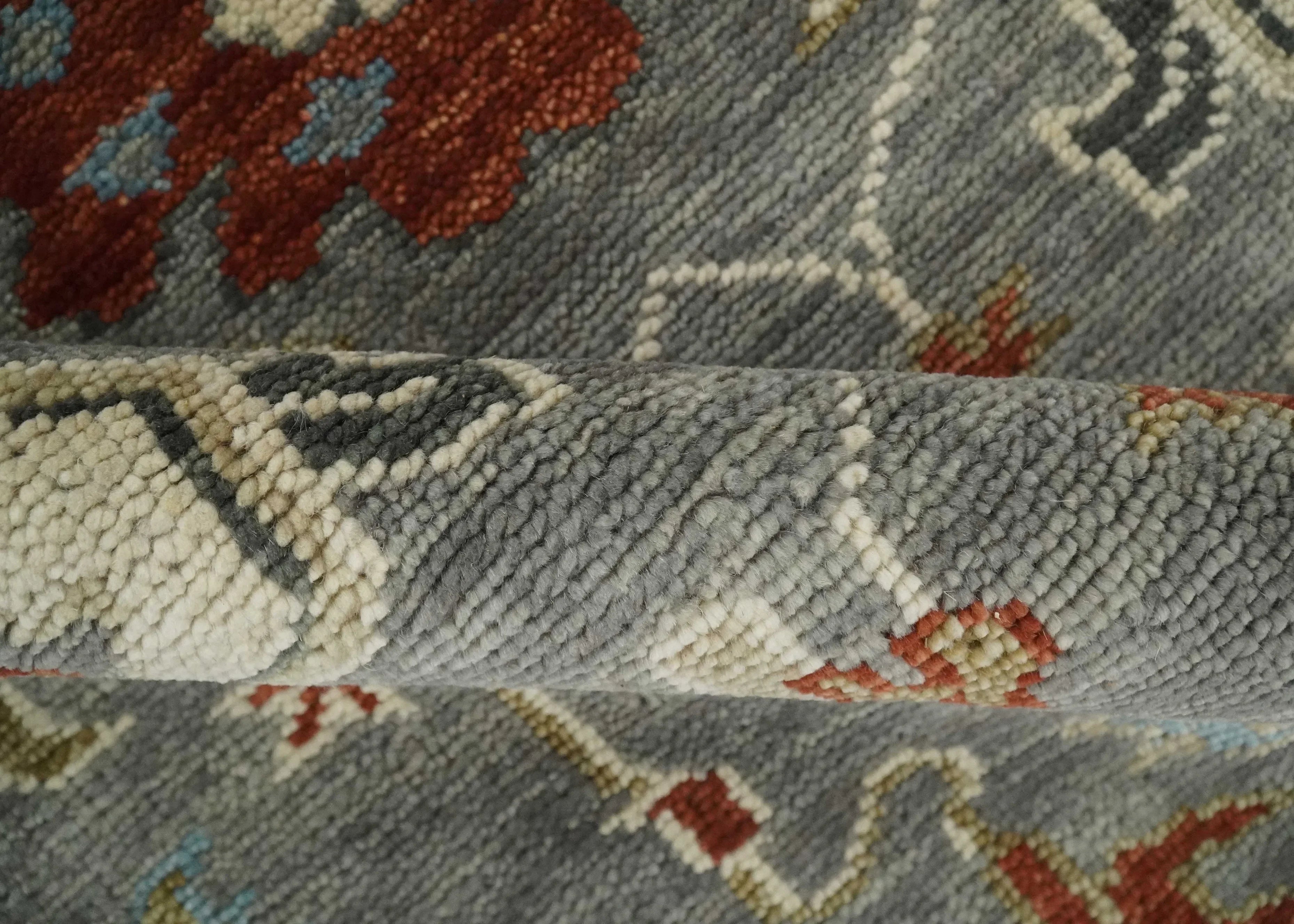 Hand Knotted Living Room Rug Charcoal, Red and Beige Traditional Vintage Style Custom Made Wool Area Rug - The Mayfair Hall