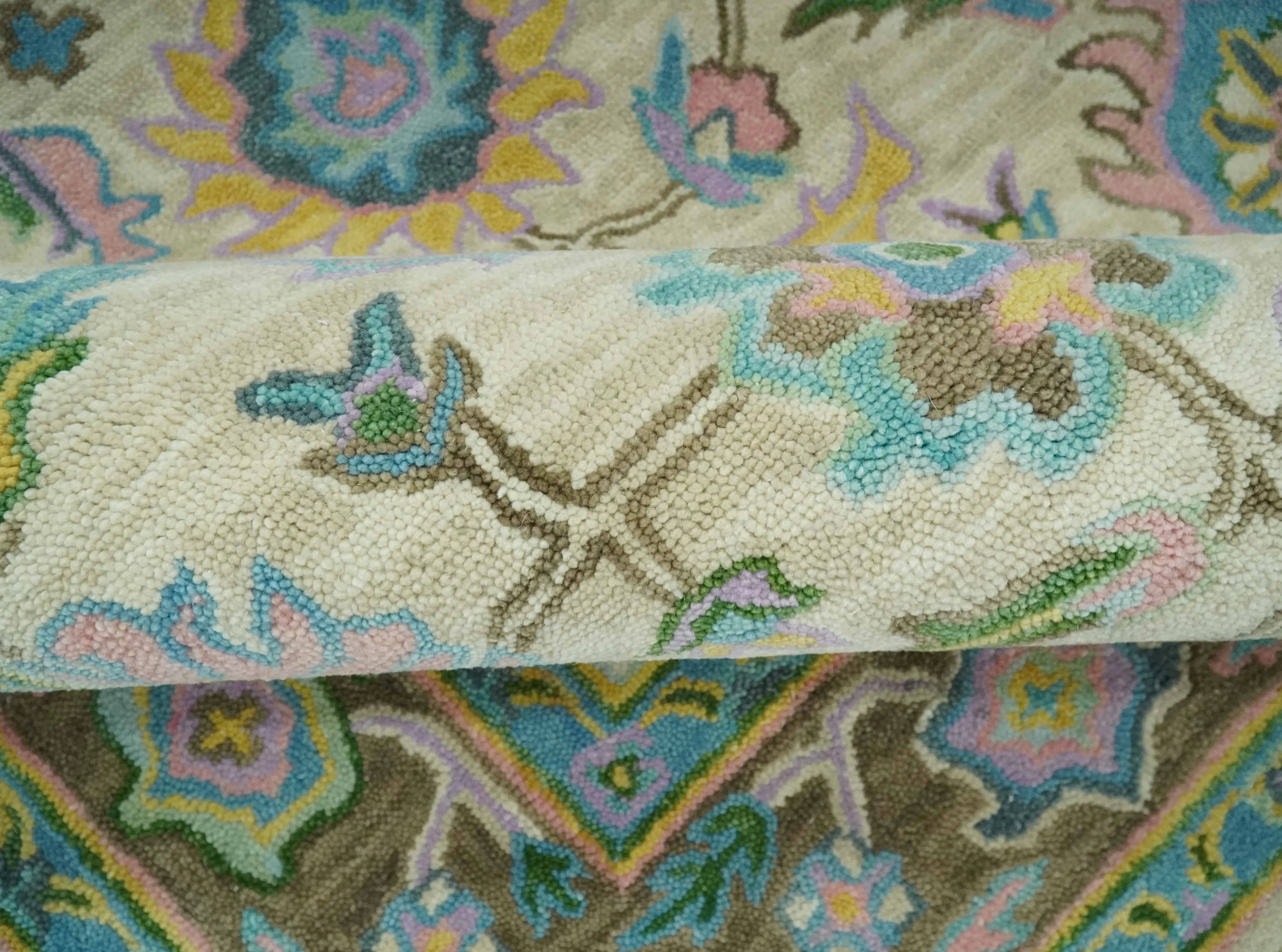 Custom Made Beige, Blue and Purple Traditional Floral Hand Tufted wool rug - The Mayfair Hall